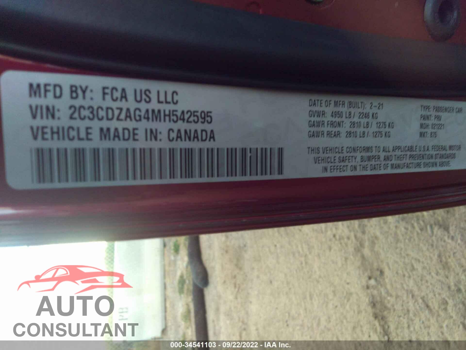 DODGE CHALLENGER 2021 - 2C3CDZAG4MH542595