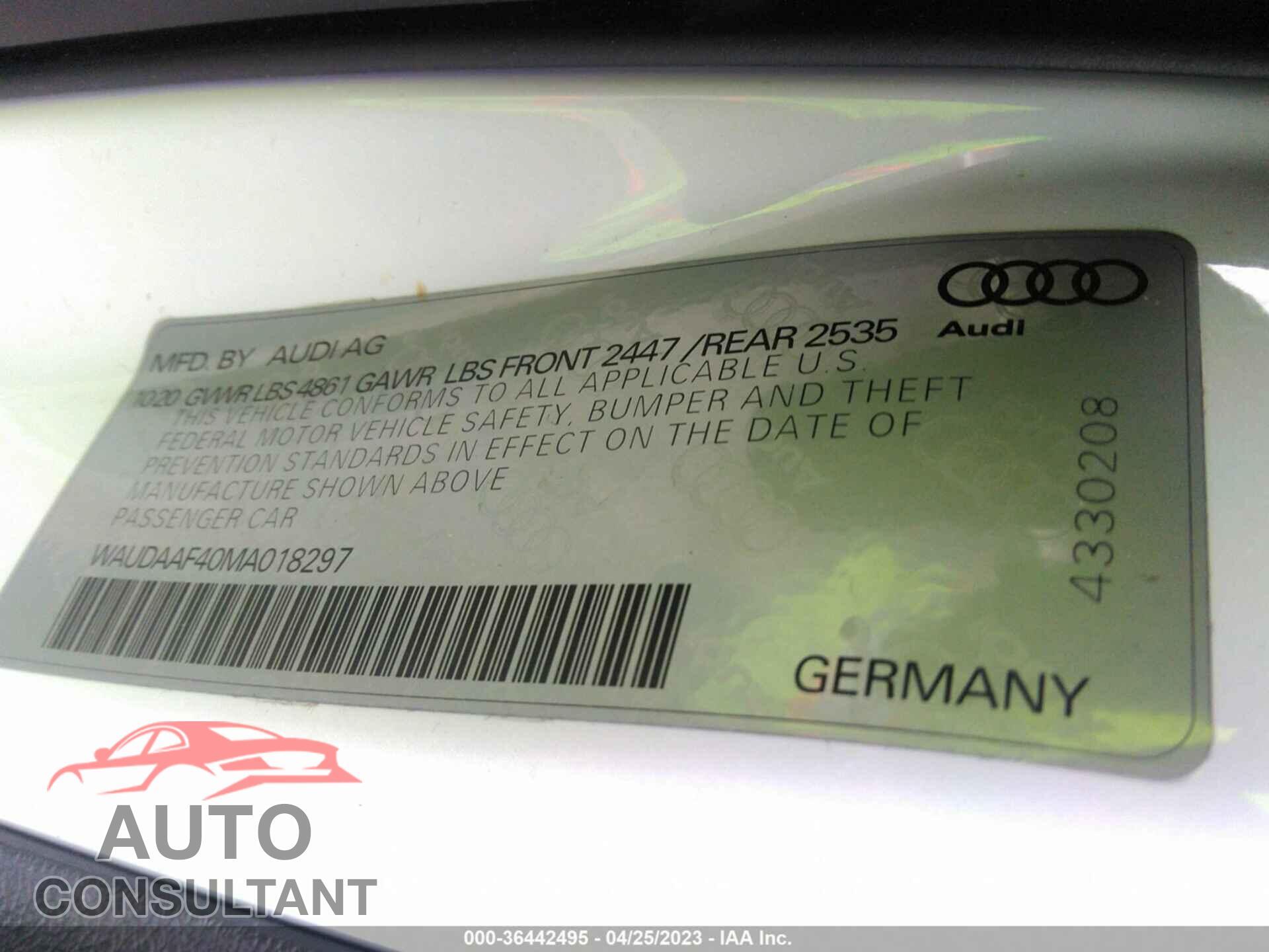 AUDI A4 2021 - WAUDAAF40MA018297