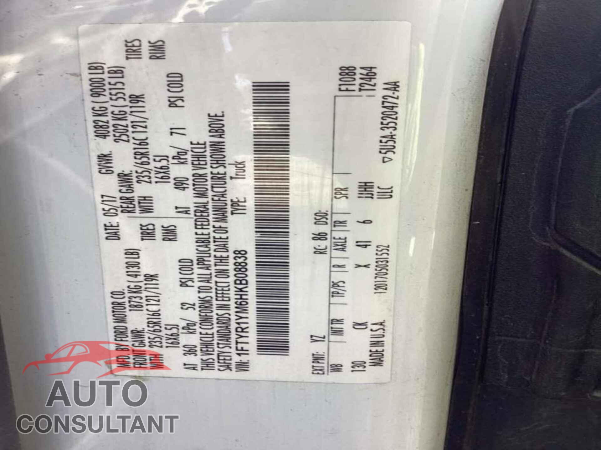 FORD TRANSIT 2017 - 1FTYR1YM6HKB08838