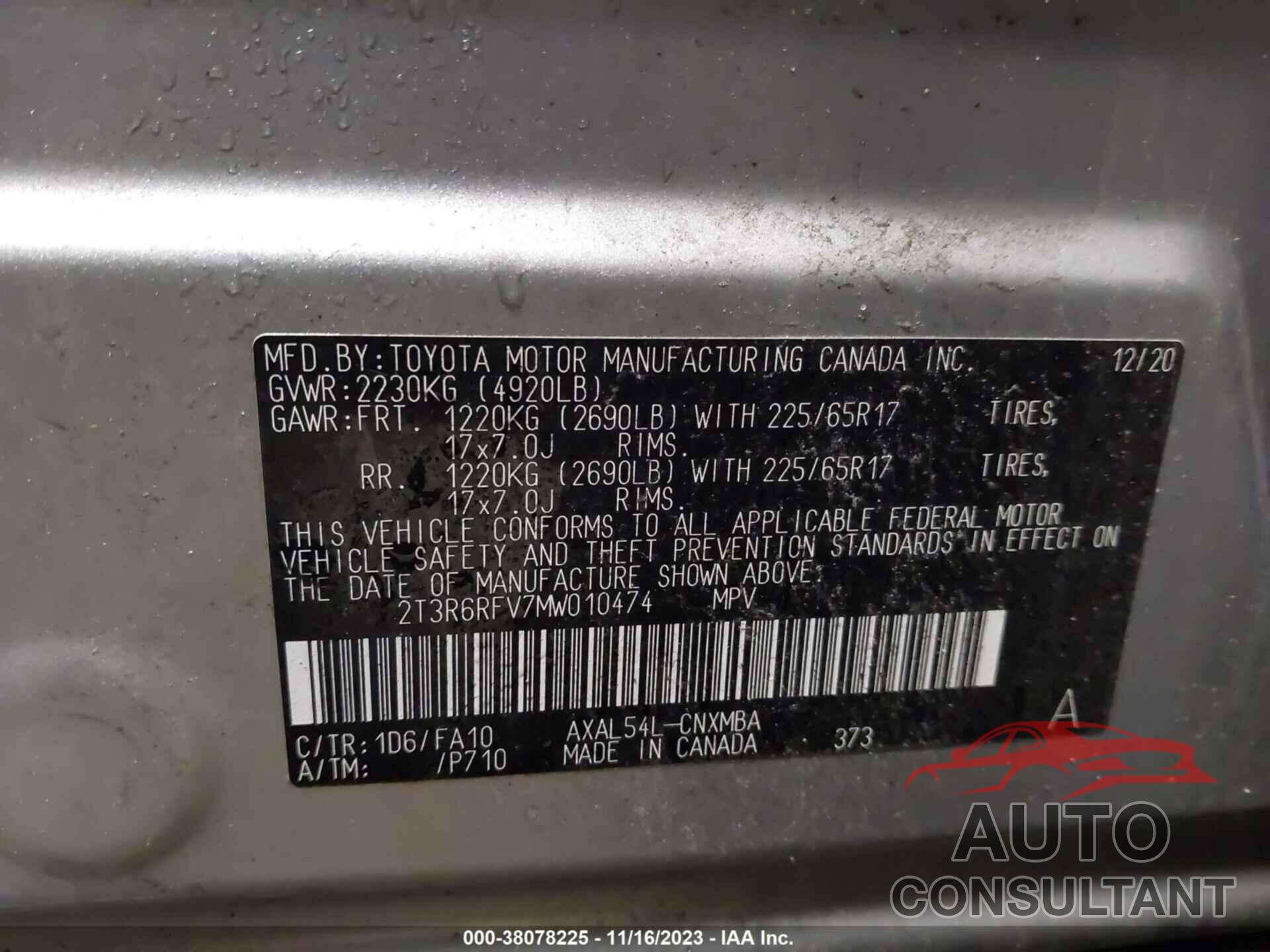 TOYOTA RAV4 2021 - 2T3R6RFV7MW010474