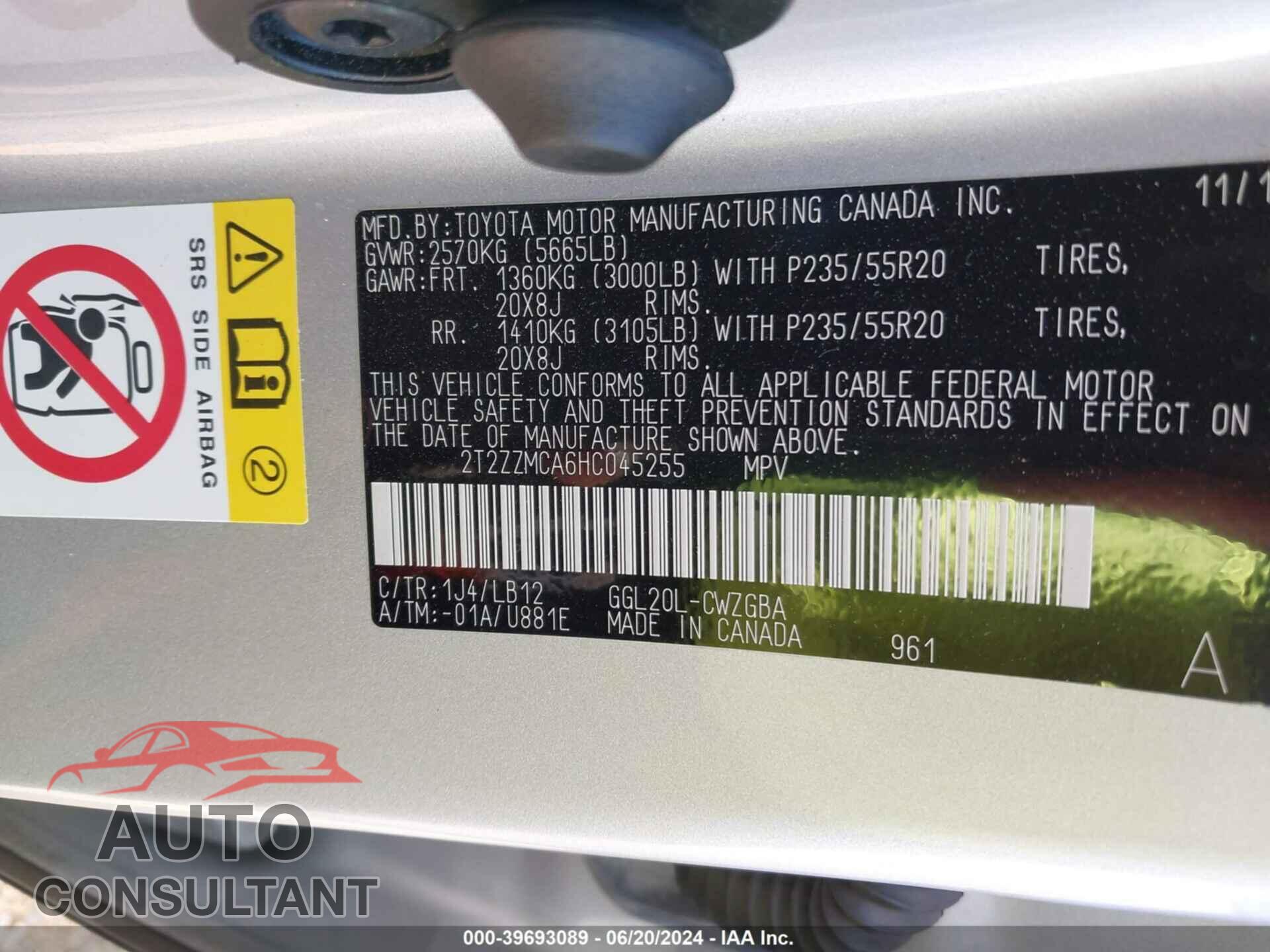 LEXUS RX 350 2017 - 2T2ZZMCA6HC045255