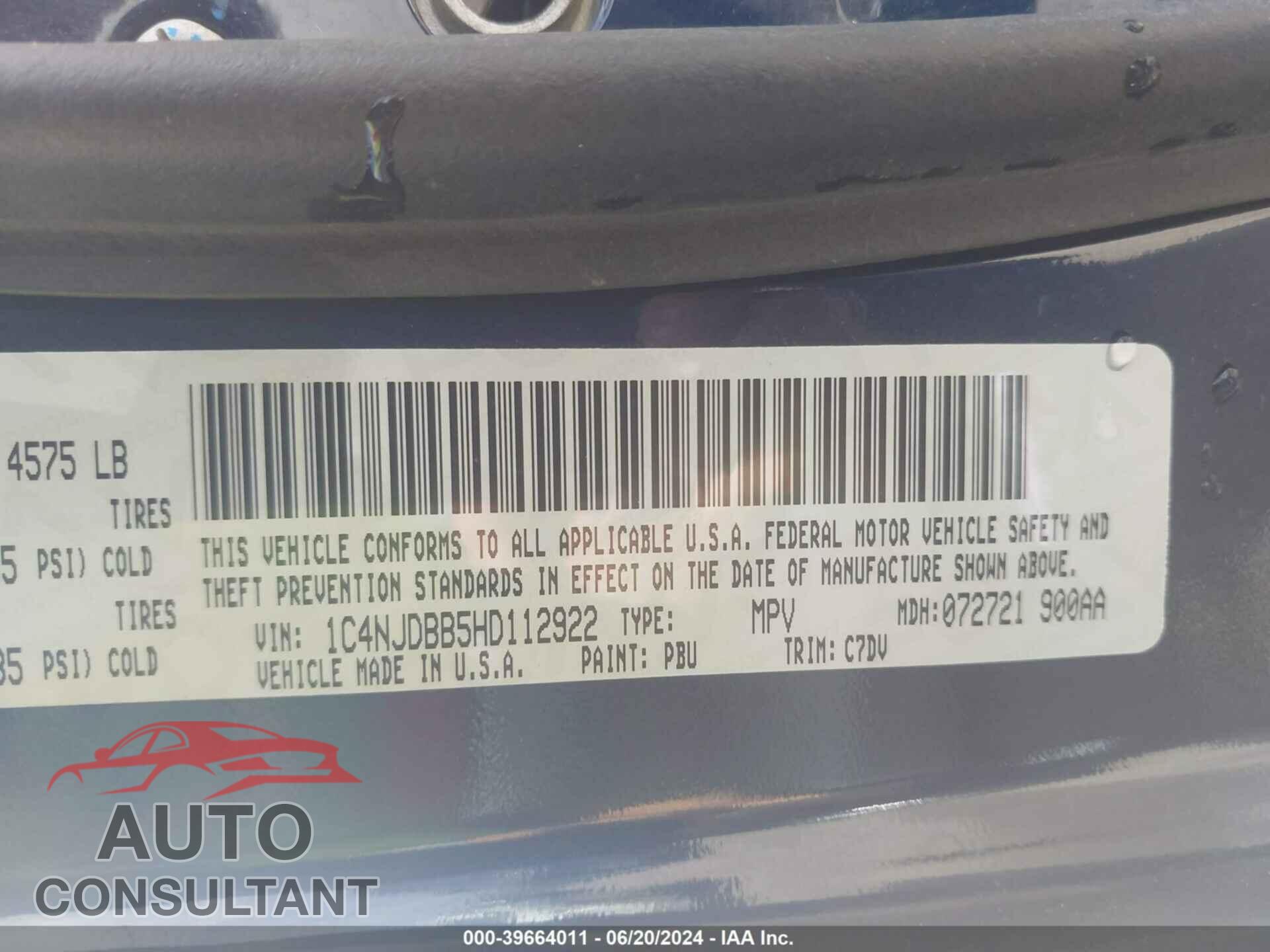 JEEP COMPASS 2017 - 1C4NJDBB5HD112922