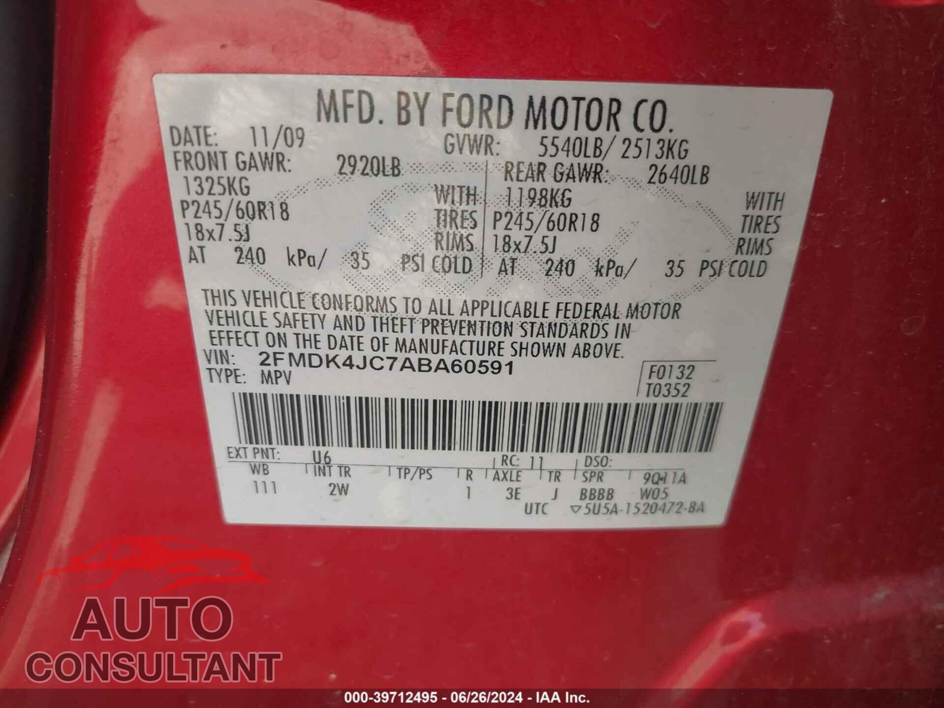 FORD EDGE 2010 - 2FMDK4JC7ABA60591