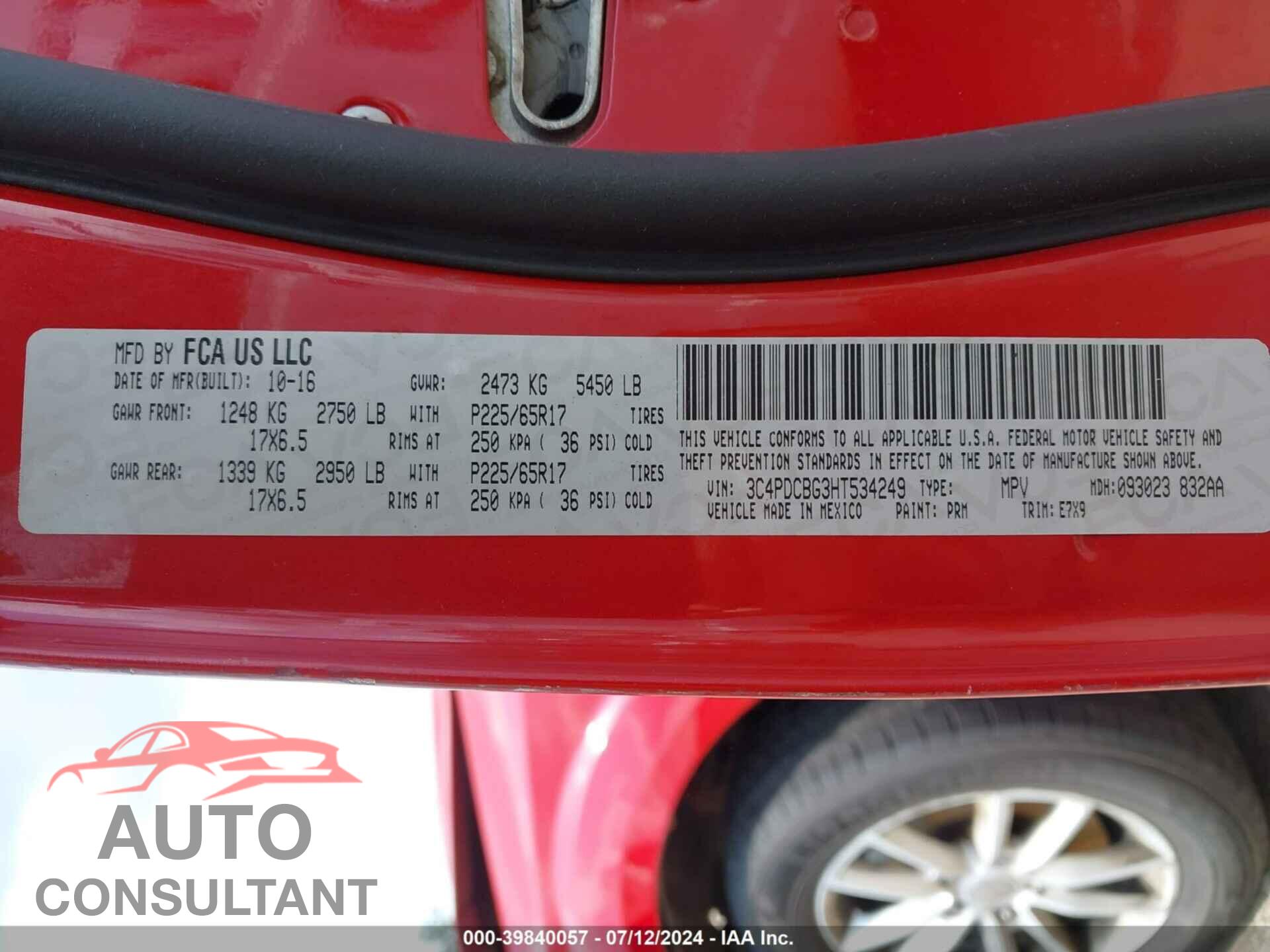 DODGE JOURNEY 2017 - 3C4PDCBG3HT534249