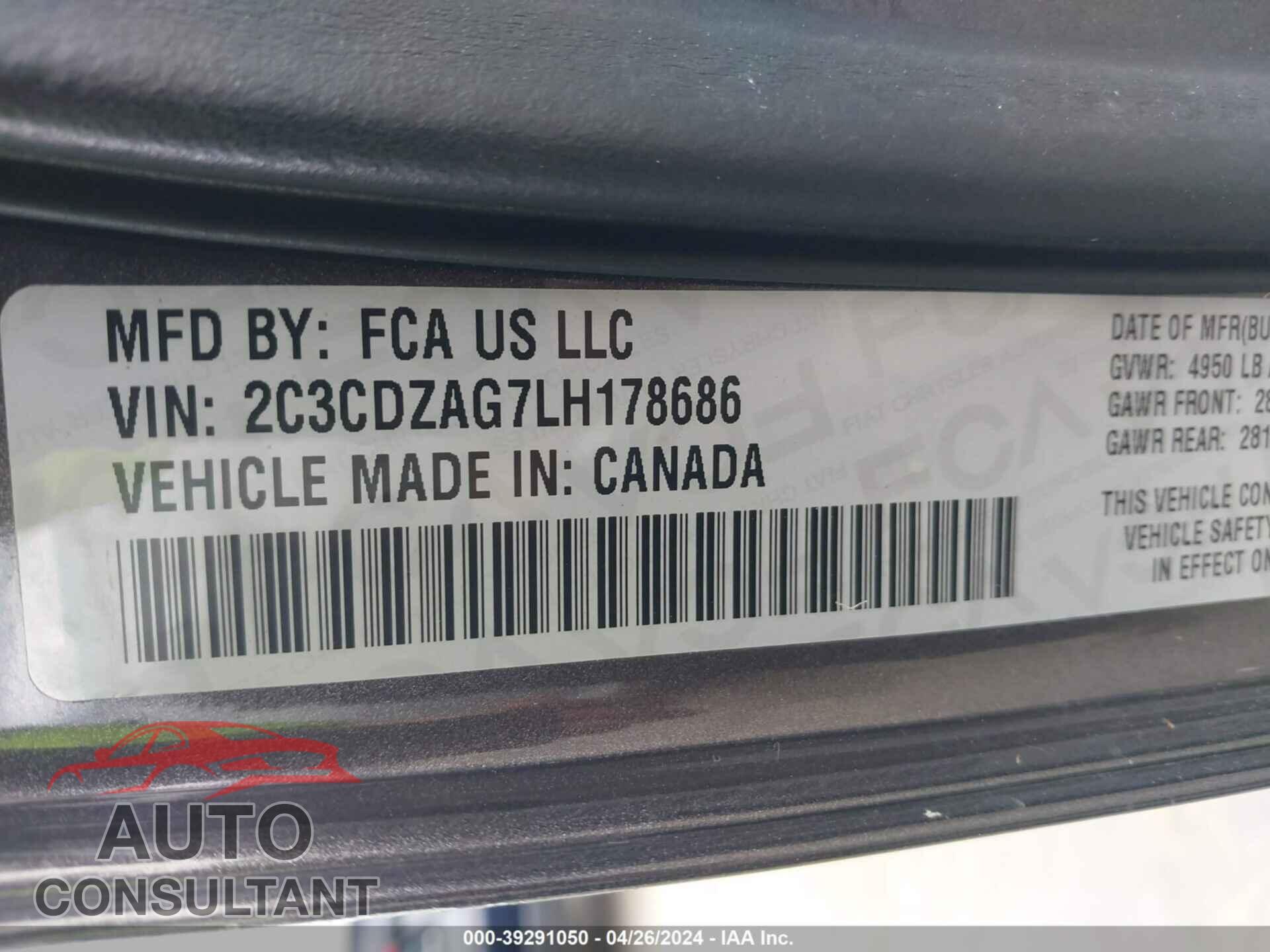 DODGE CHALLENGER 2020 - 2C3CDZAG7LH178686