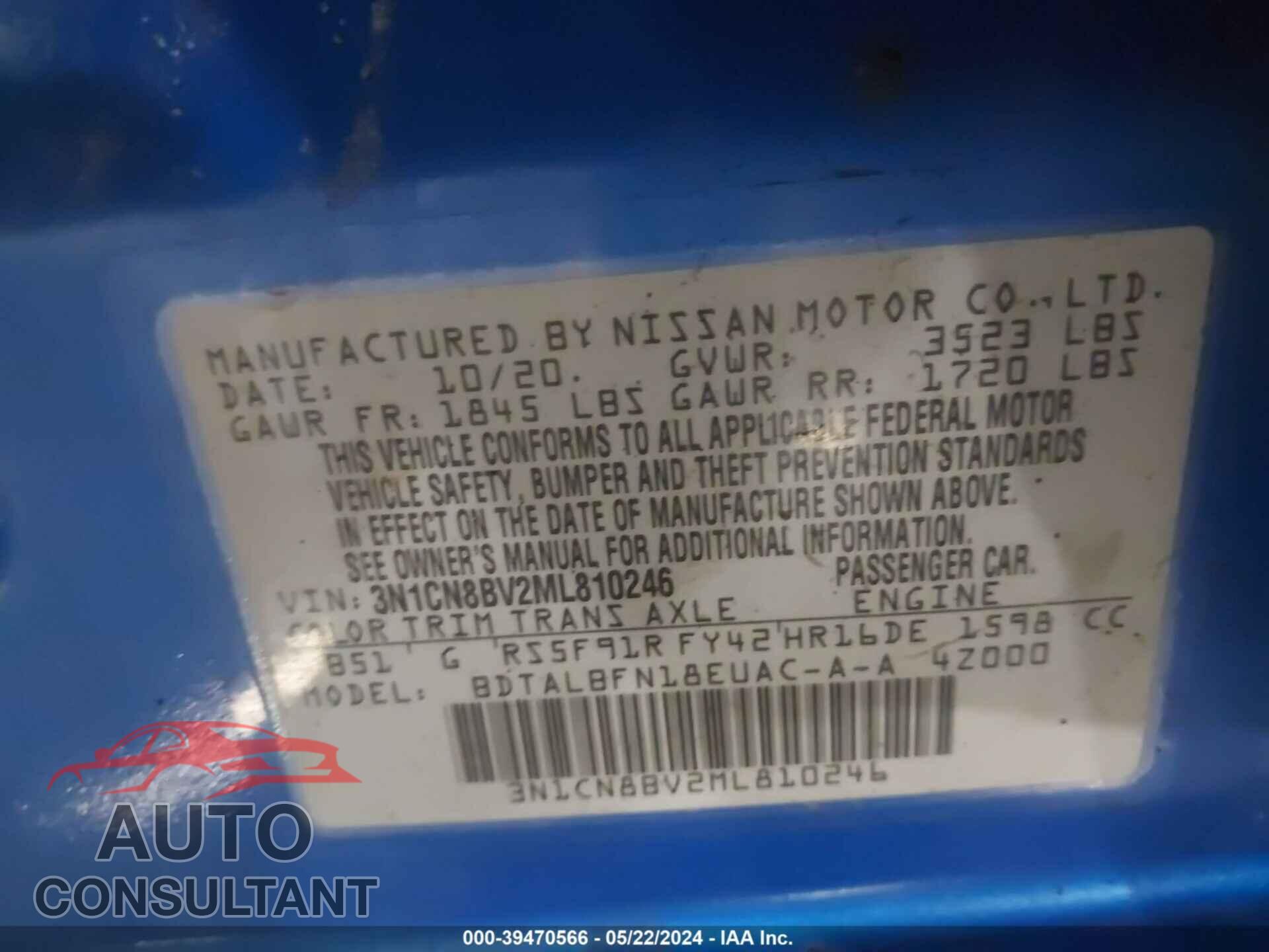 NISSAN VERSA 2021 - 3N1CN8BV2ML810246