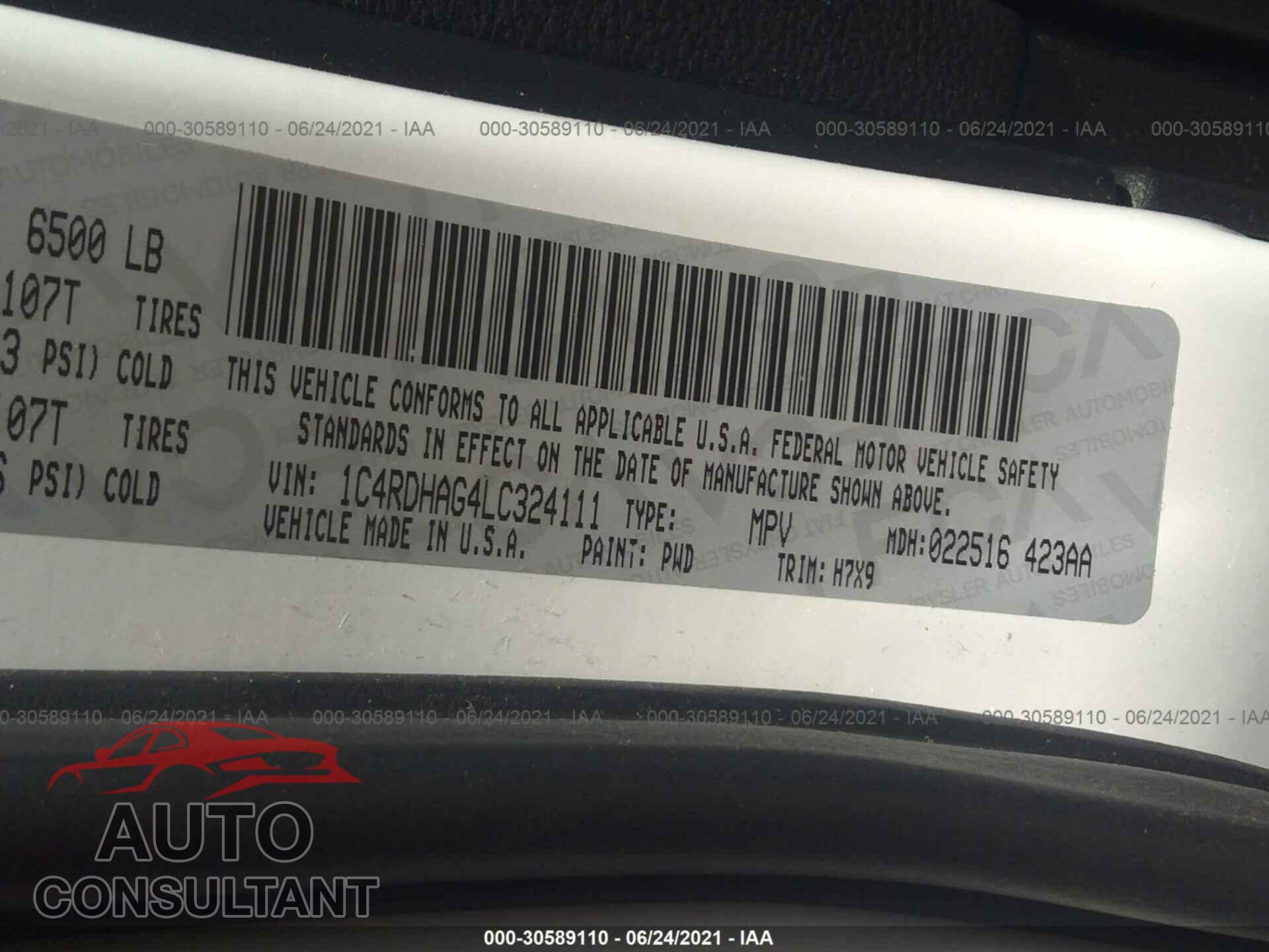 DODGE DURANGO 2020 - 1C4RDHAG4LC324111