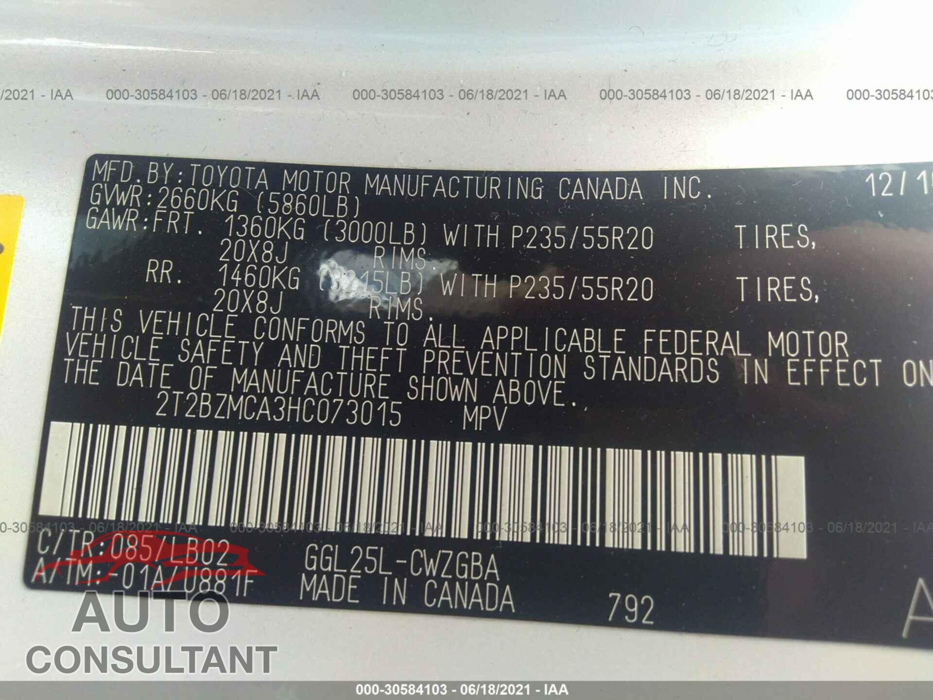 LEXUS RX 2017 - 2T2BZMCA3HC073015