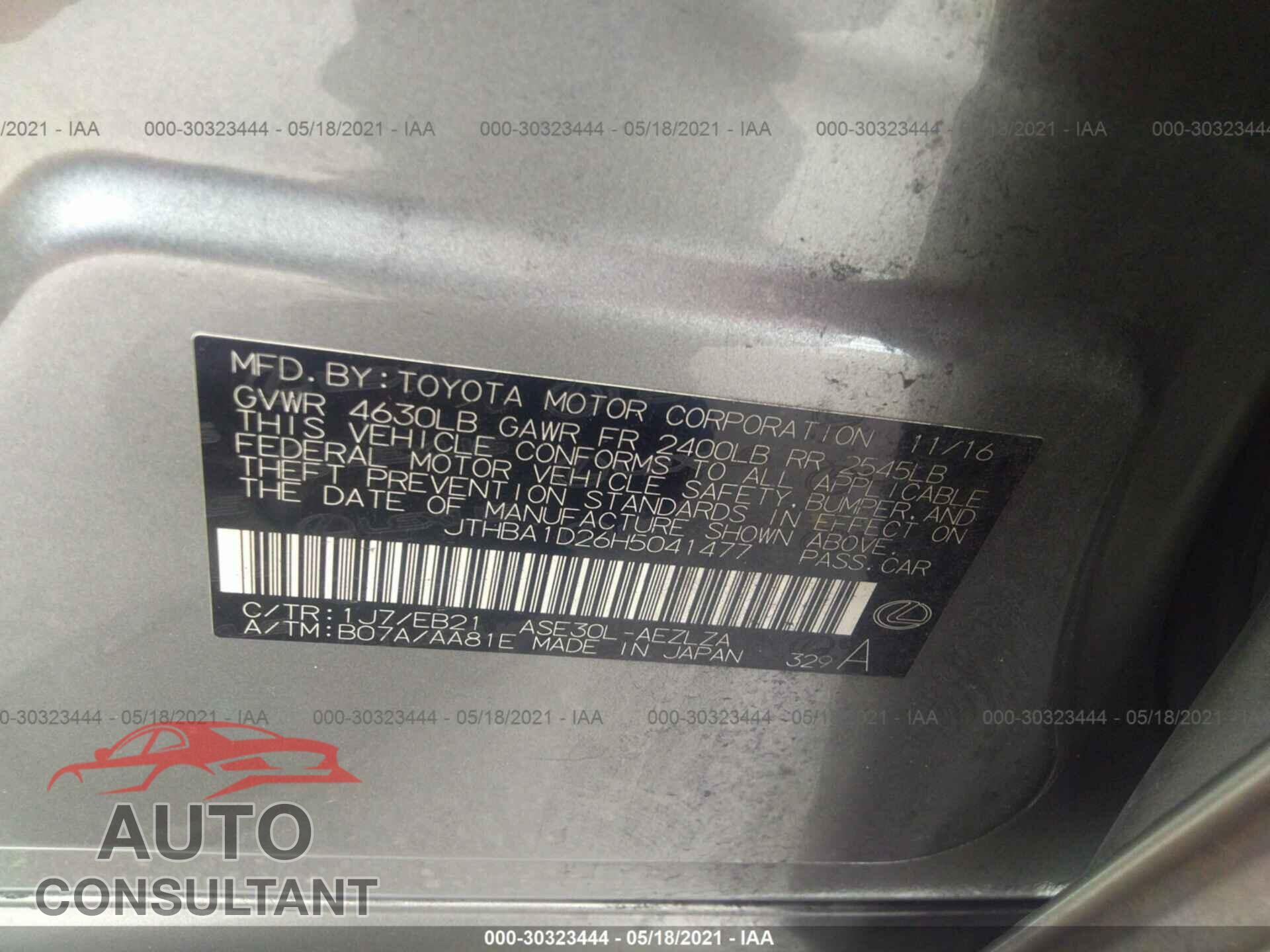 LEXUS IS 2017 - JTHBA1D26H5041477