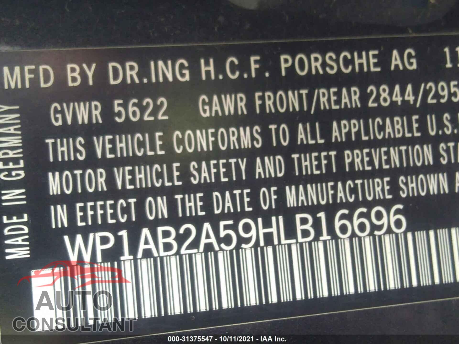 PORSCHE MACAN 2017 - WP1AB2A59HLB16696