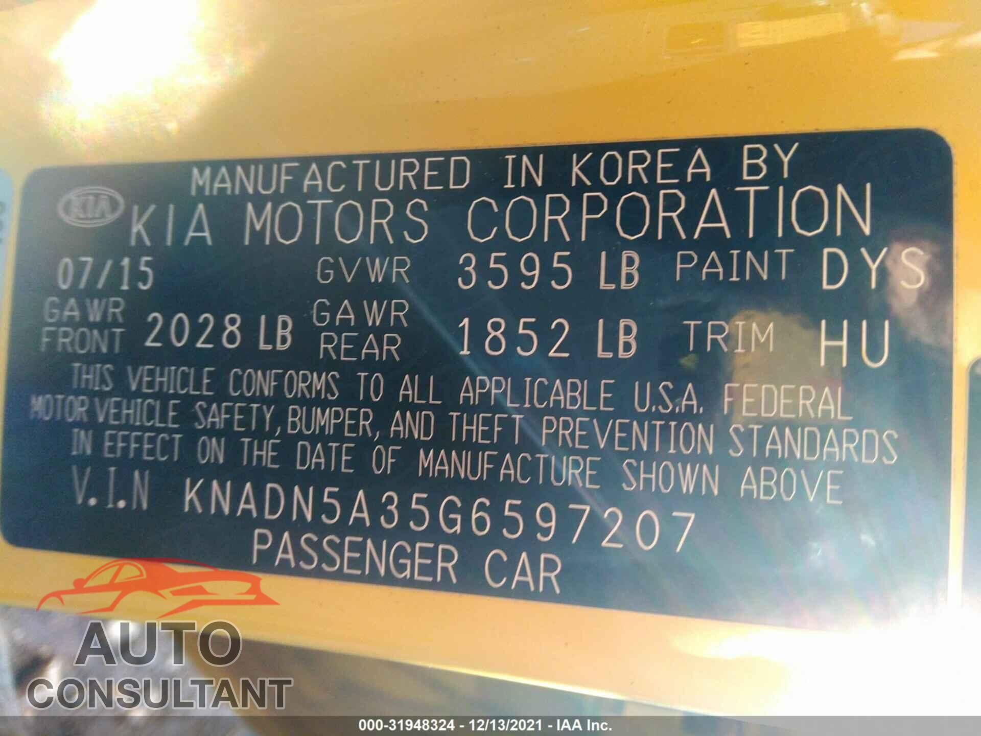 KIA RIO 2016 - KNADN5A35G6597207