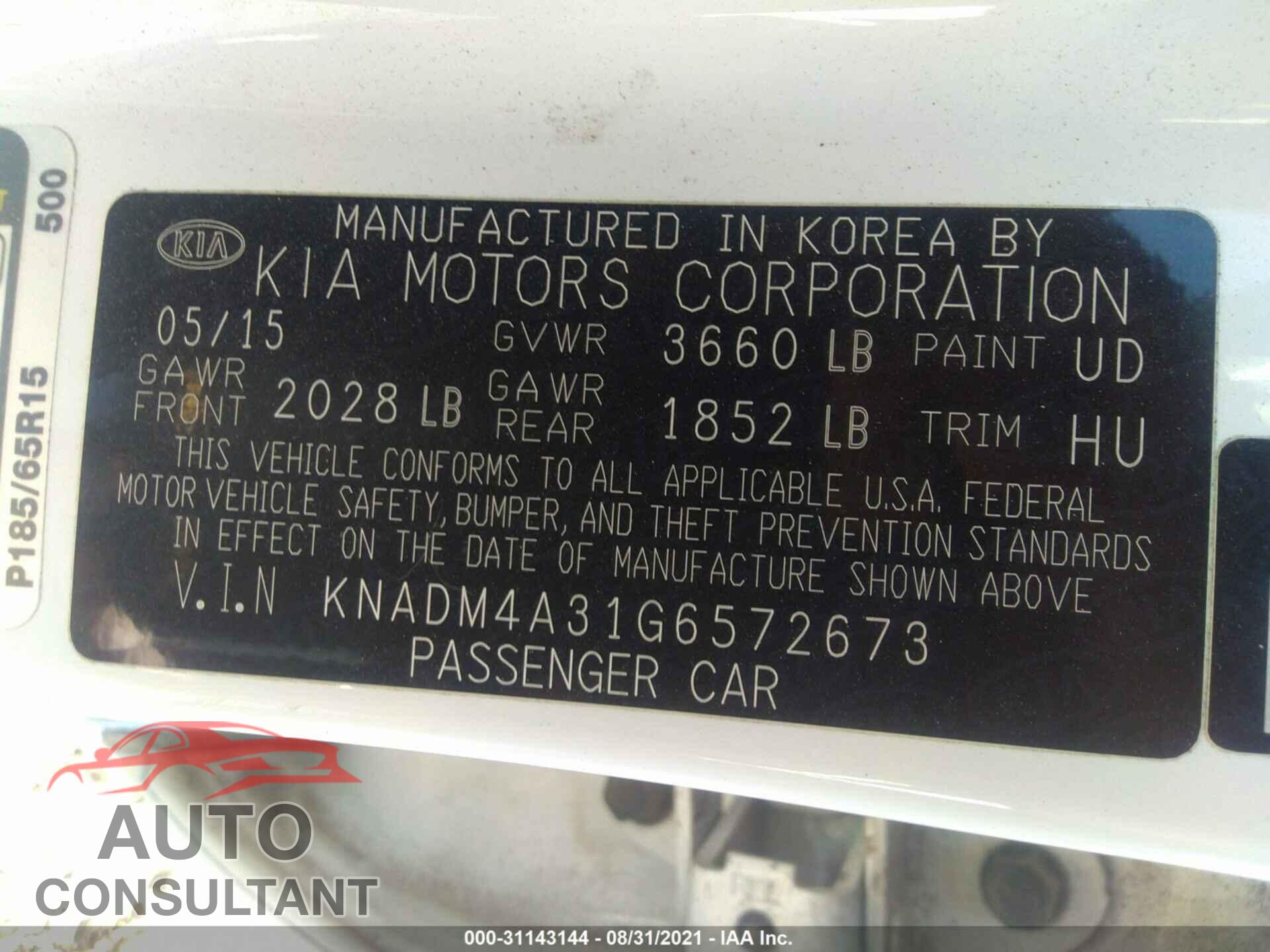 KIA RIO 2016 - KNADM4A31G6572673