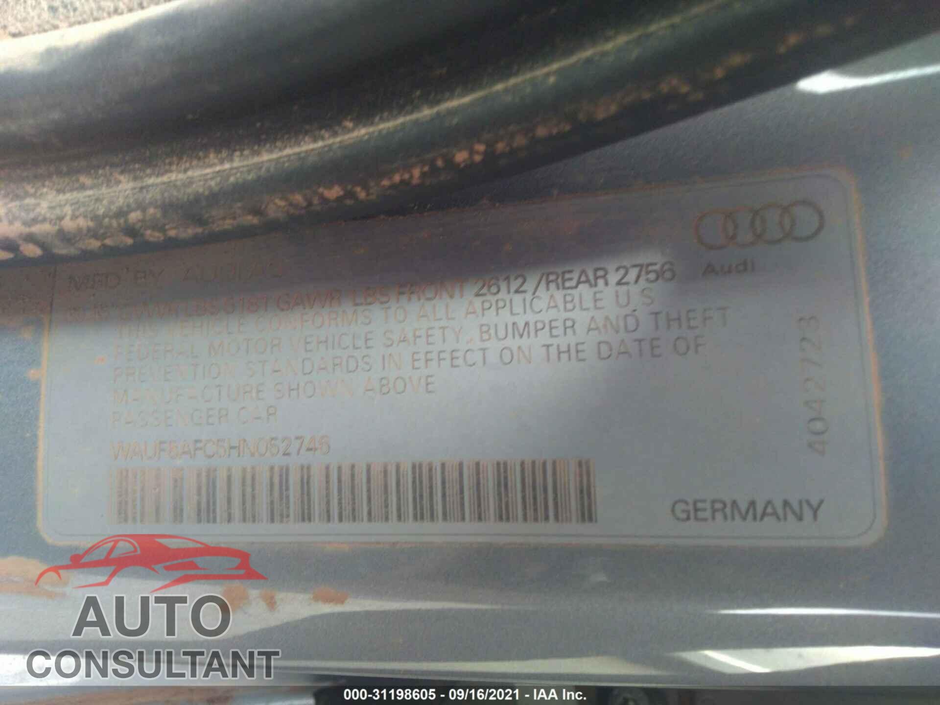 AUDI A6 2017 - WAUF8AFC5HN052746