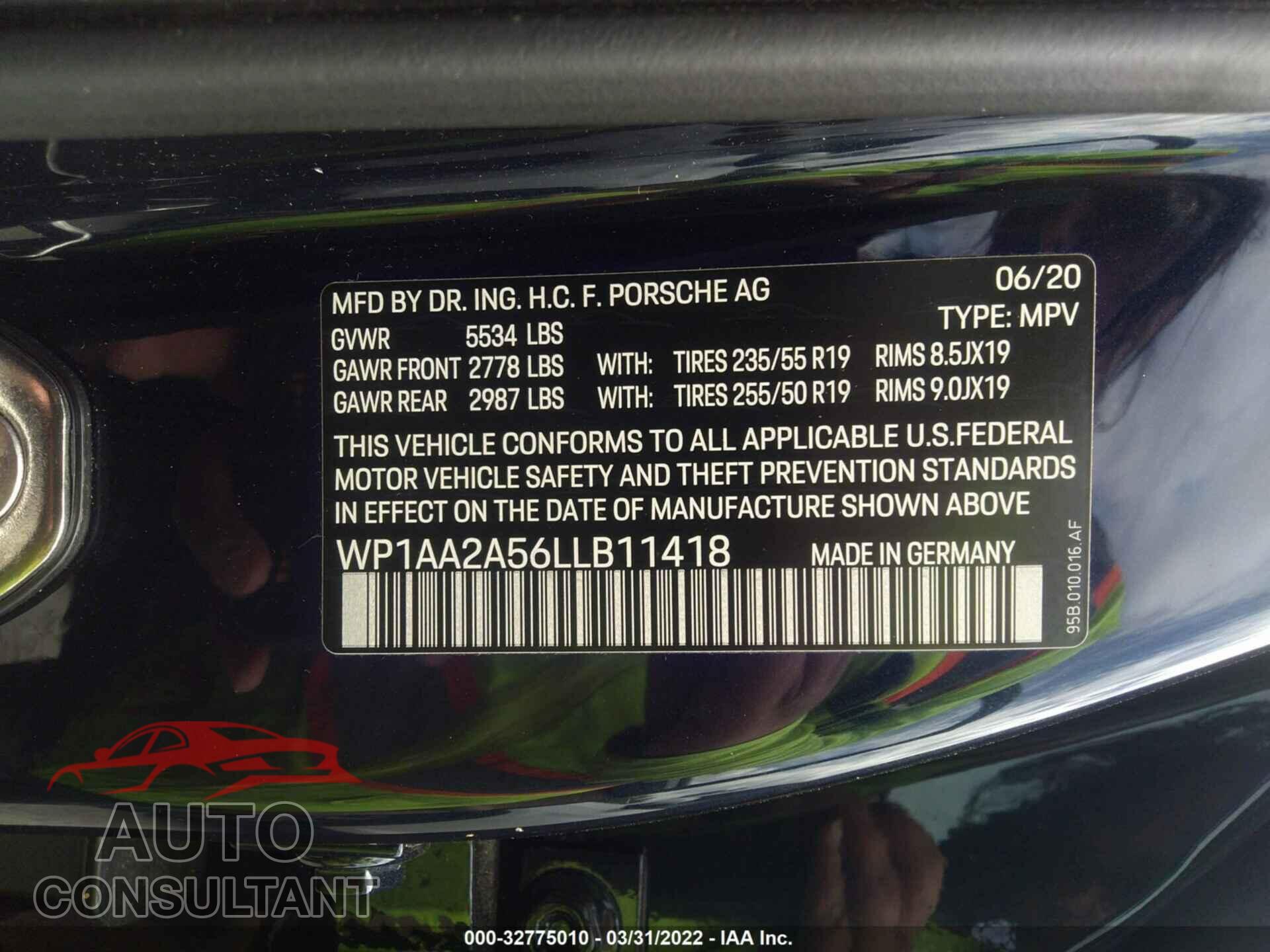 PORSCHE MACAN 2020 - WP1AA2A56LLB11418