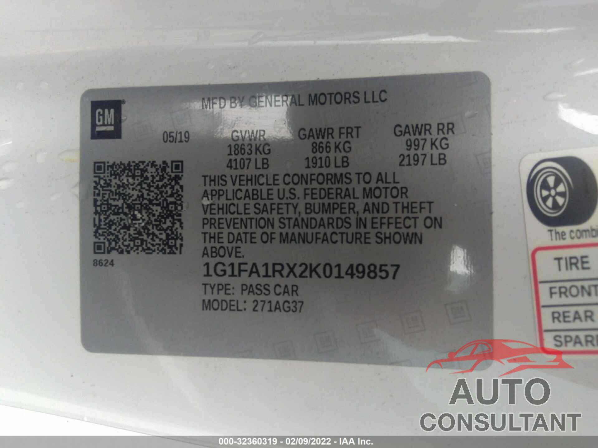 CHEVROLET CAMARO 2019 - 1G1FA1RX2K0149857