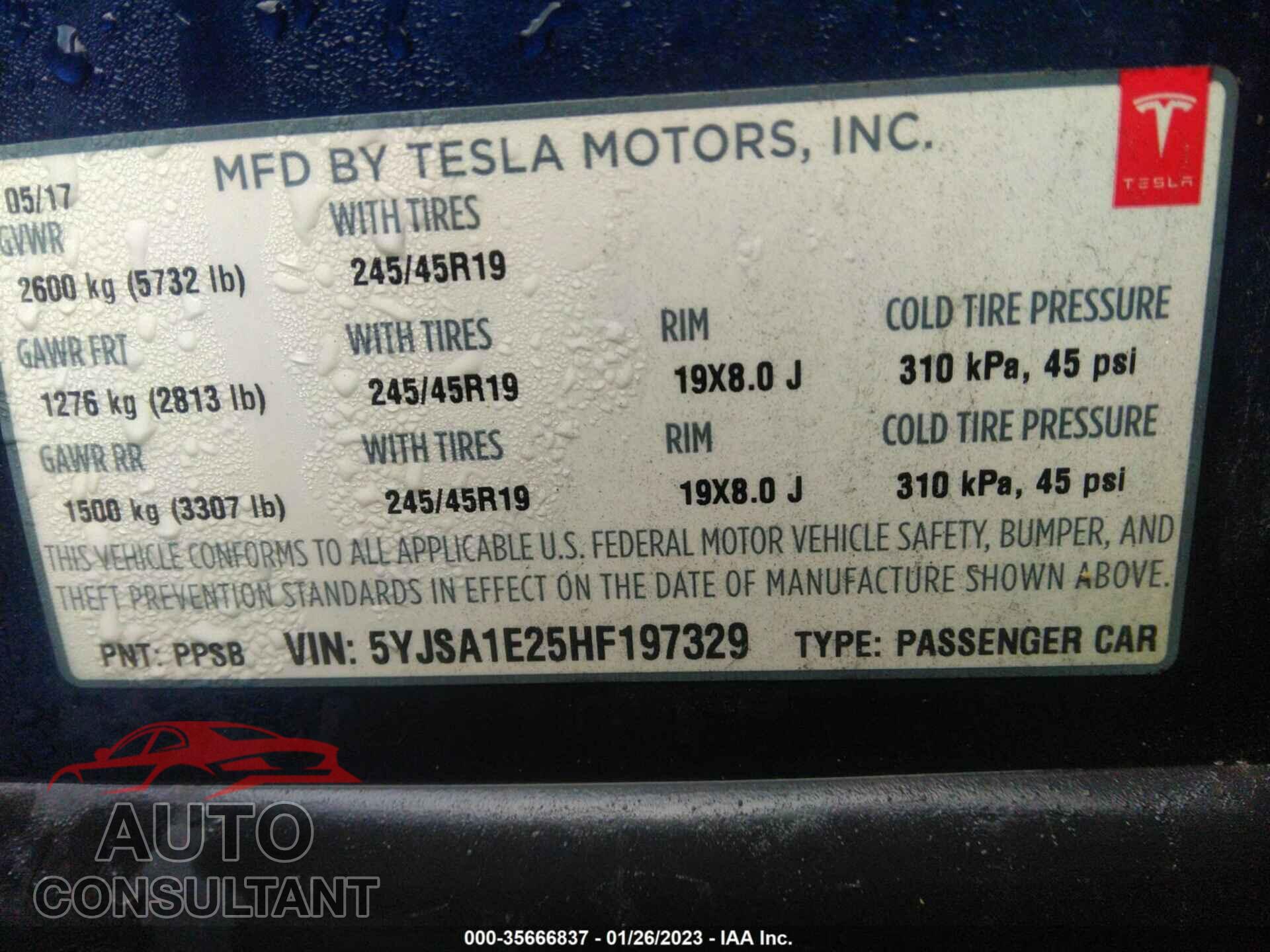 TESLA MODEL S 2017 - 5YJSA1E25HF197329