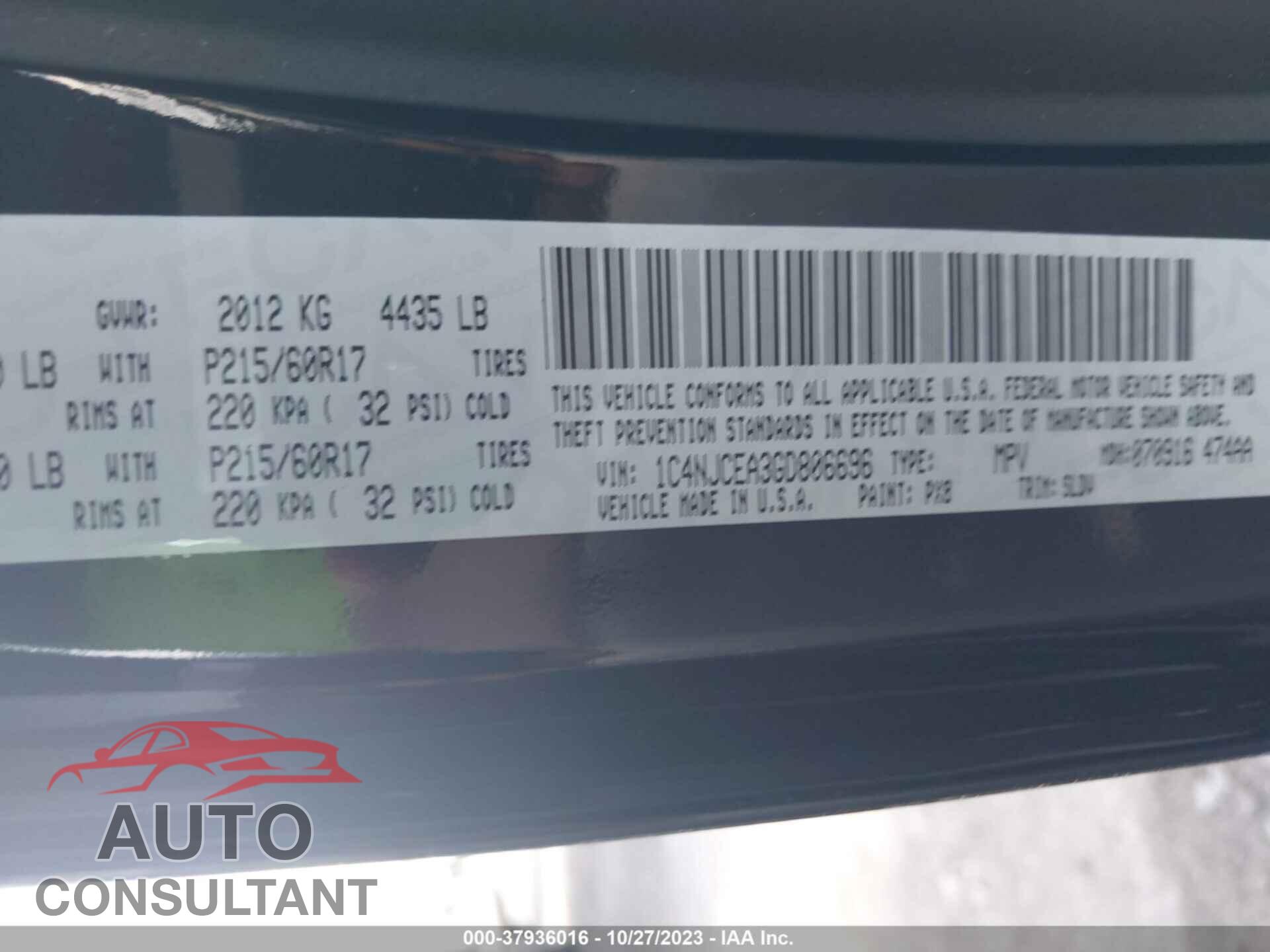 JEEP COMPASS 2016 - 1C4NJCEA3GD806696