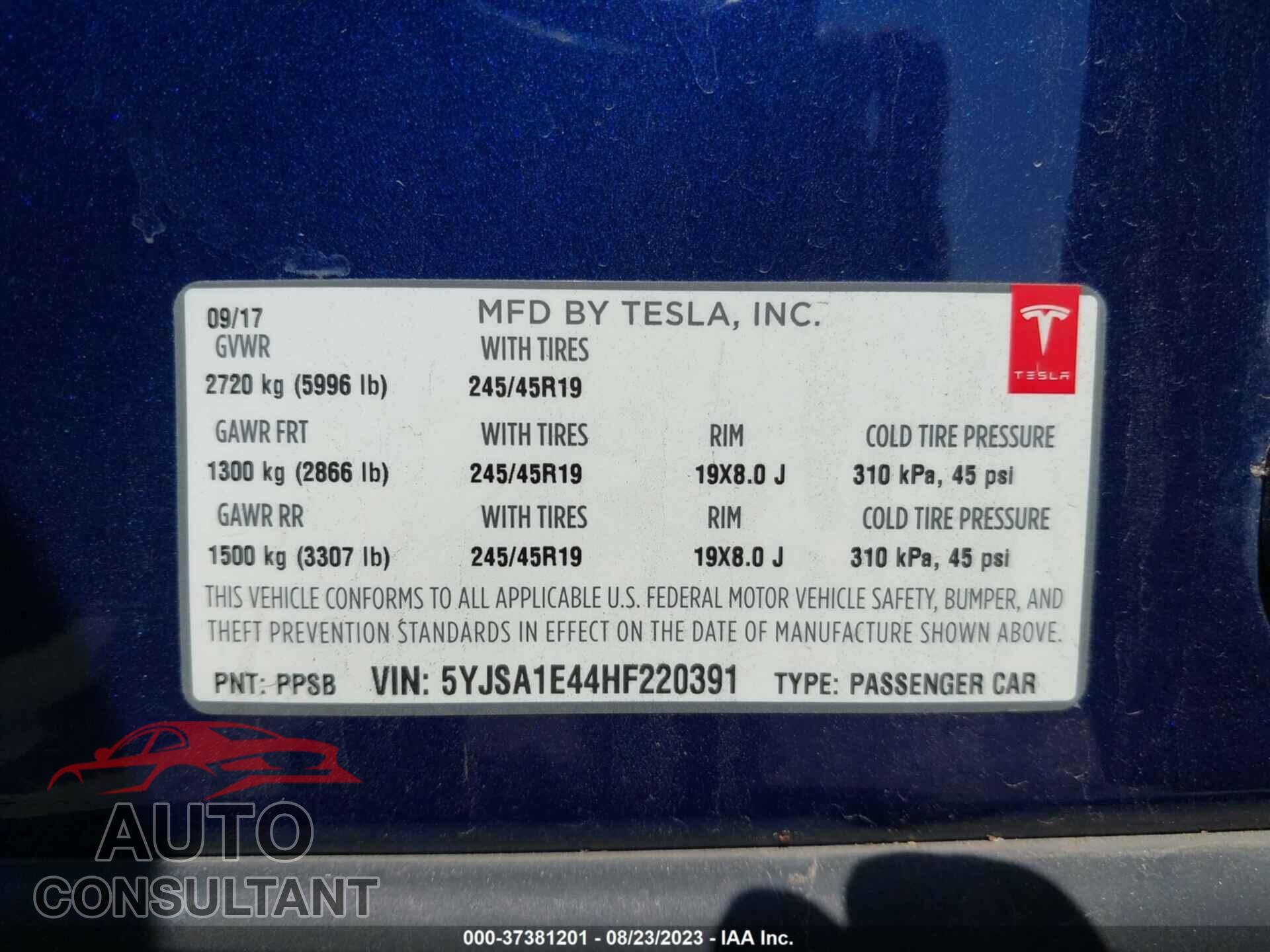 TESLA MODEL S 2017 - 5YJSA1E44HF220391