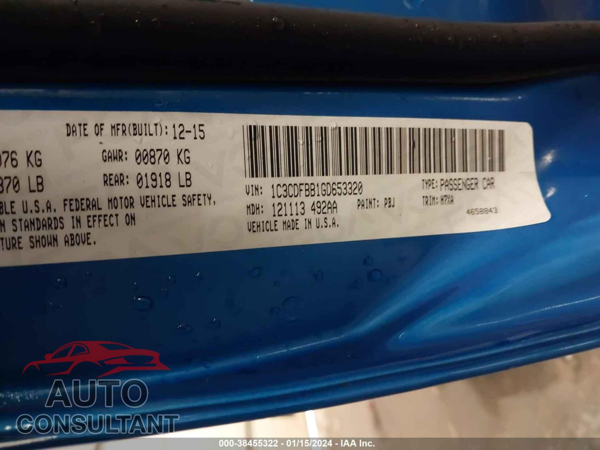 DODGE DART 2016 - 1C3CDFBB1GD653320
