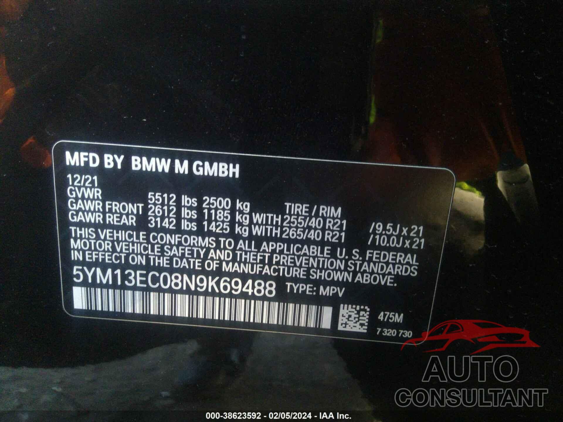 BMW X3 M 2022 - 5YM13EC08N9K69488