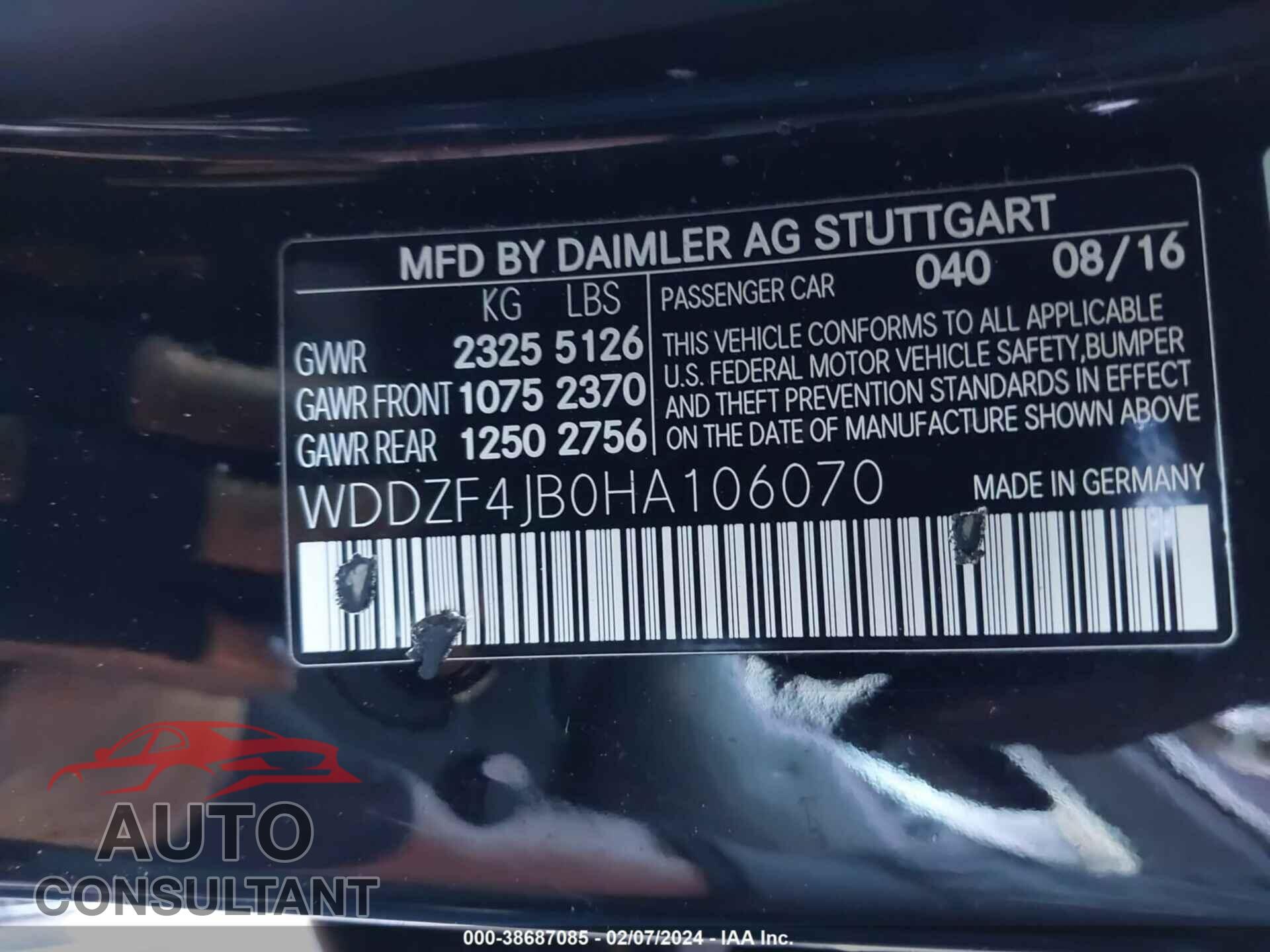 MERCEDES-BENZ E 300 2017 - WDDZF4JB0HA106070
