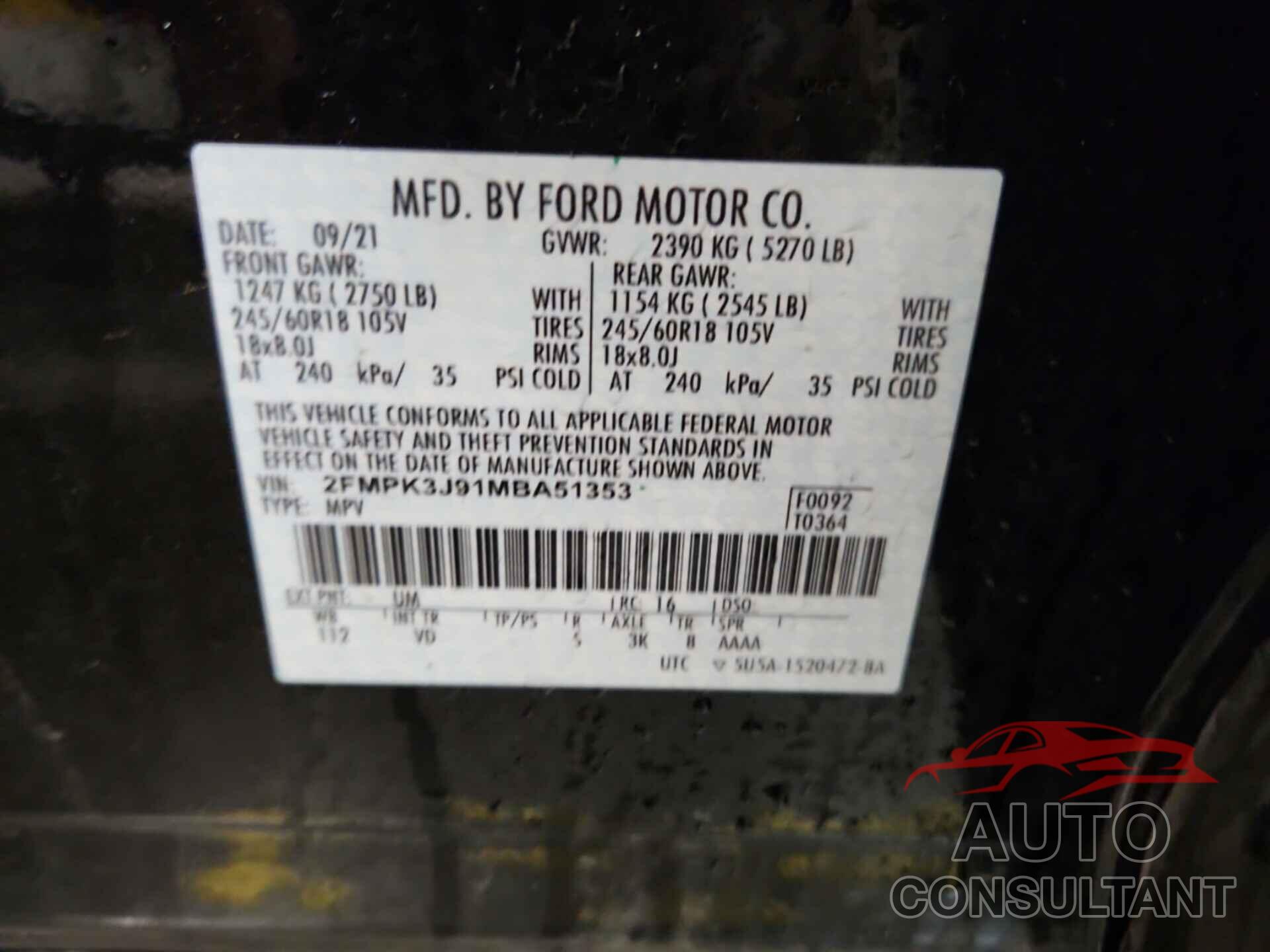 FORD EDGE 2021 - 2FMPK3J91MBA51353