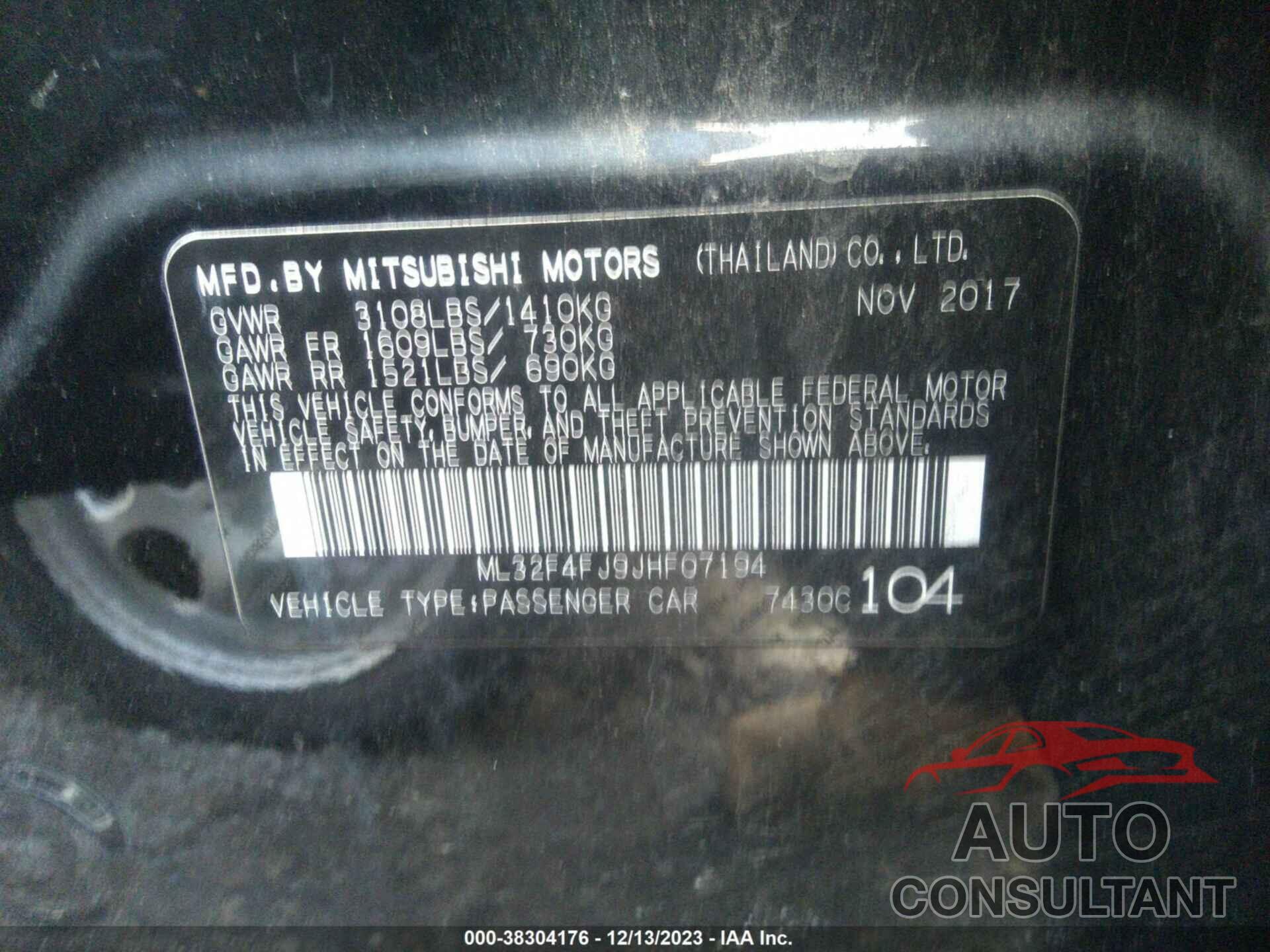 MITSUBISHI MIRAGE G4 2018 - ML32F4FJ9JHF07194