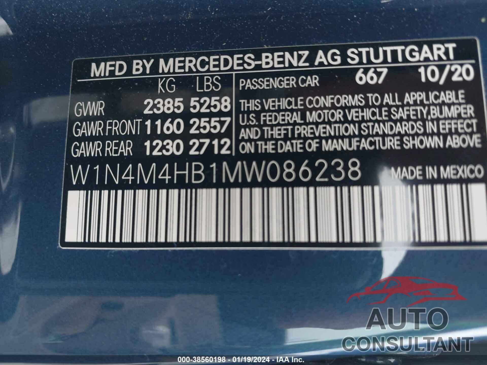 MERCEDES-BENZ GLB 250 2021 - W1N4M4HB1MW086238