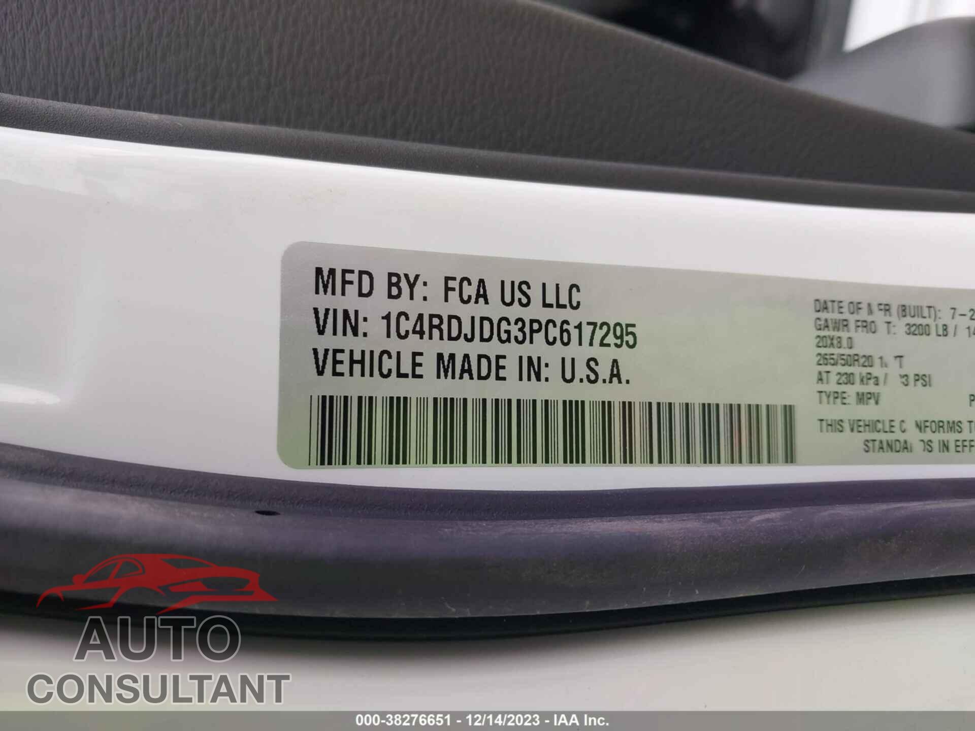 DODGE DURANGO 2023 - 1C4RDJDG3PC617295