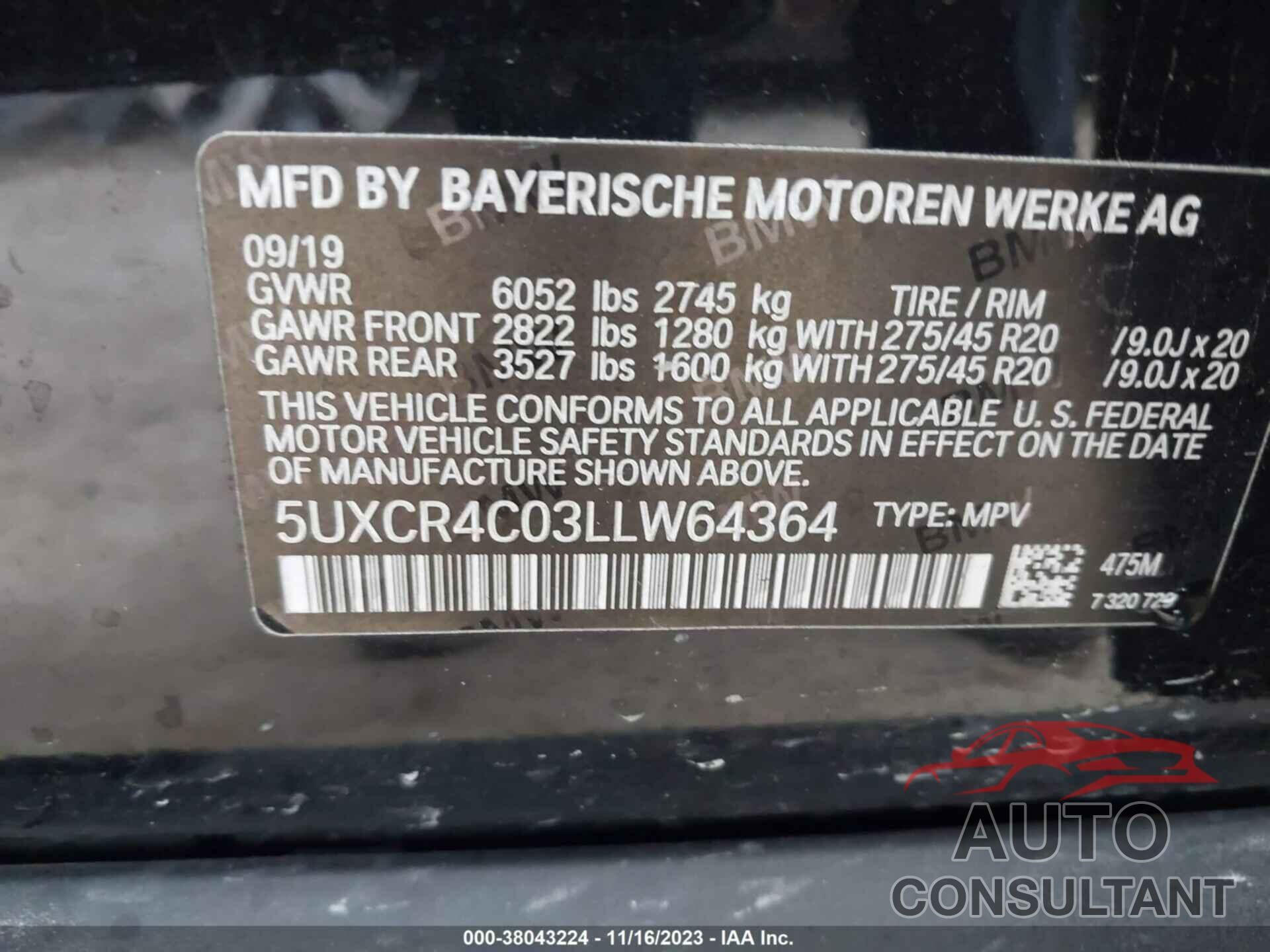 BMW X5 2020 - 5UXCR4C03LLW64364