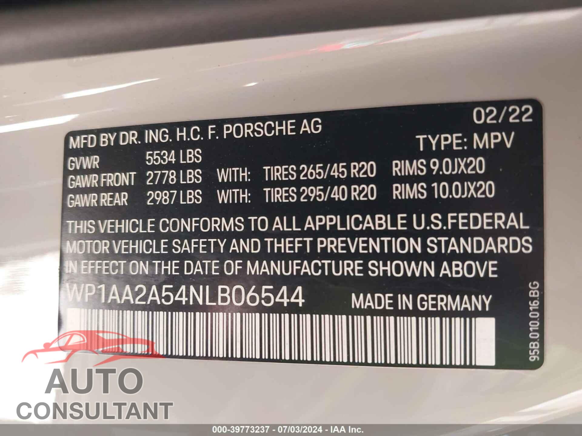 PORSCHE MACAN 2022 - WP1AA2A54NLB06544