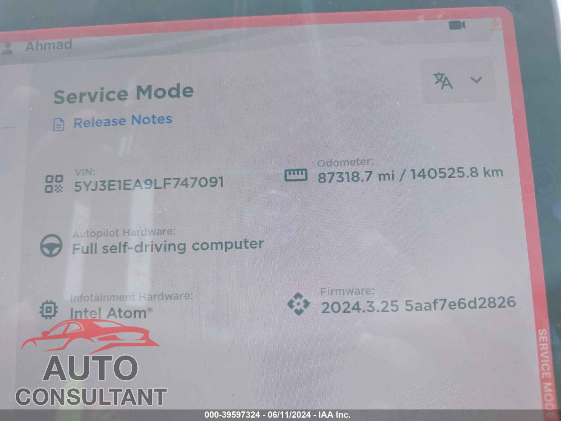 TESLA MODEL 3 2020 - 5YJ3E1EA9LF747091