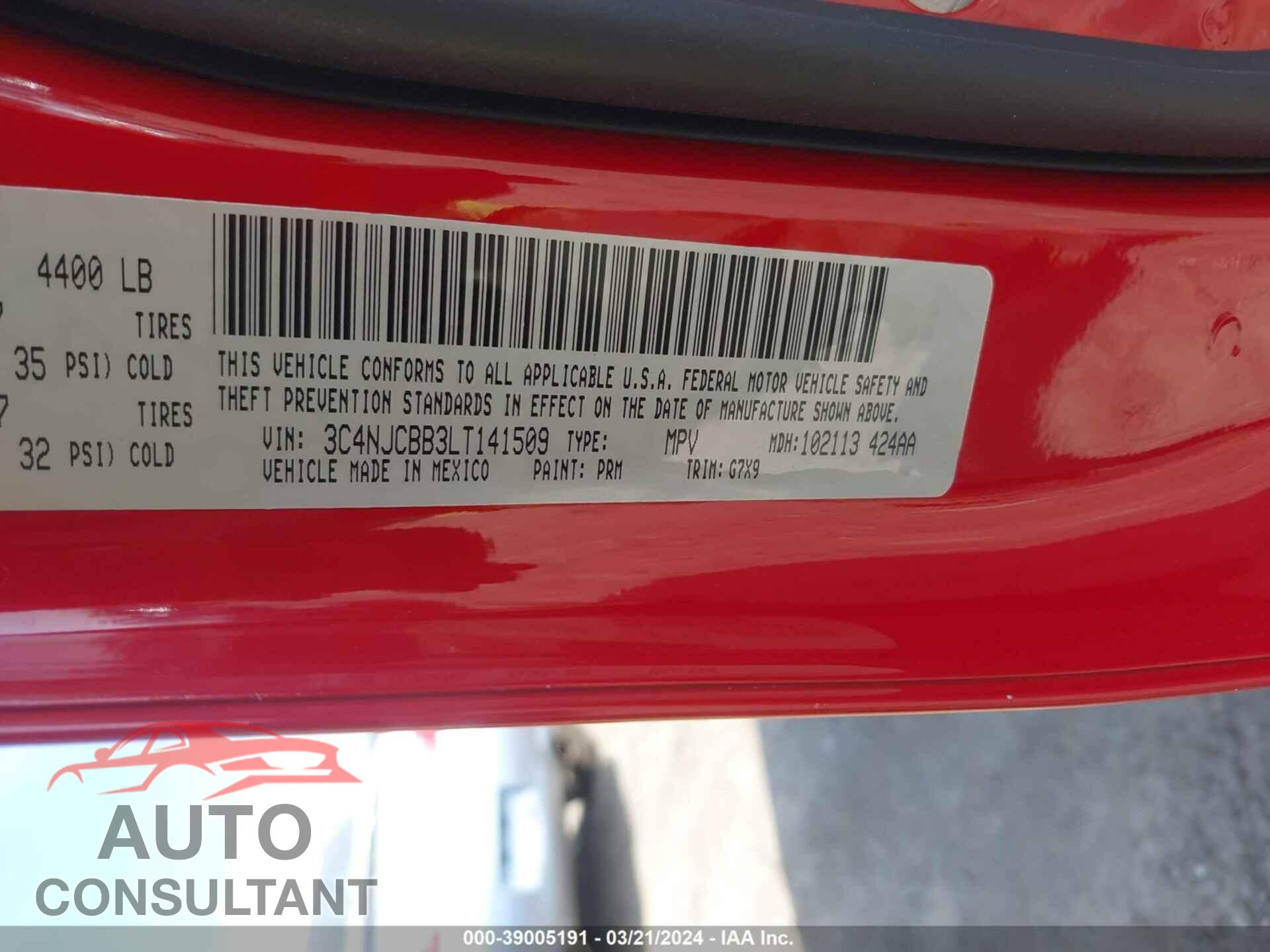 JEEP COMPASS 2020 - 3C4NJCBB3LT141509