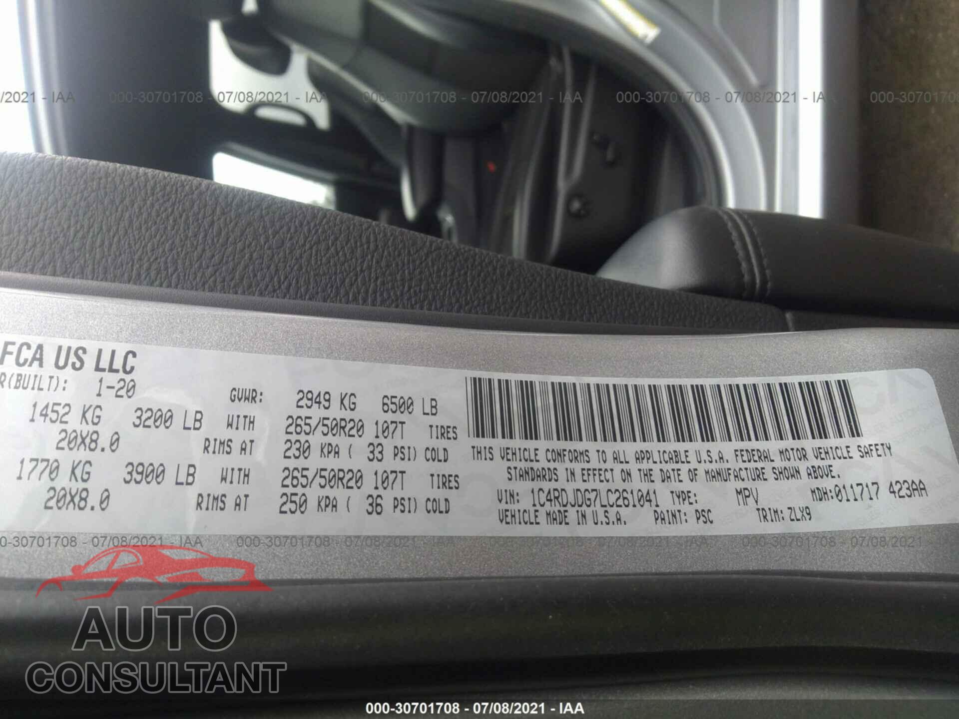 DODGE DURANGO 2020 - 1C4RDJDG7LC261041