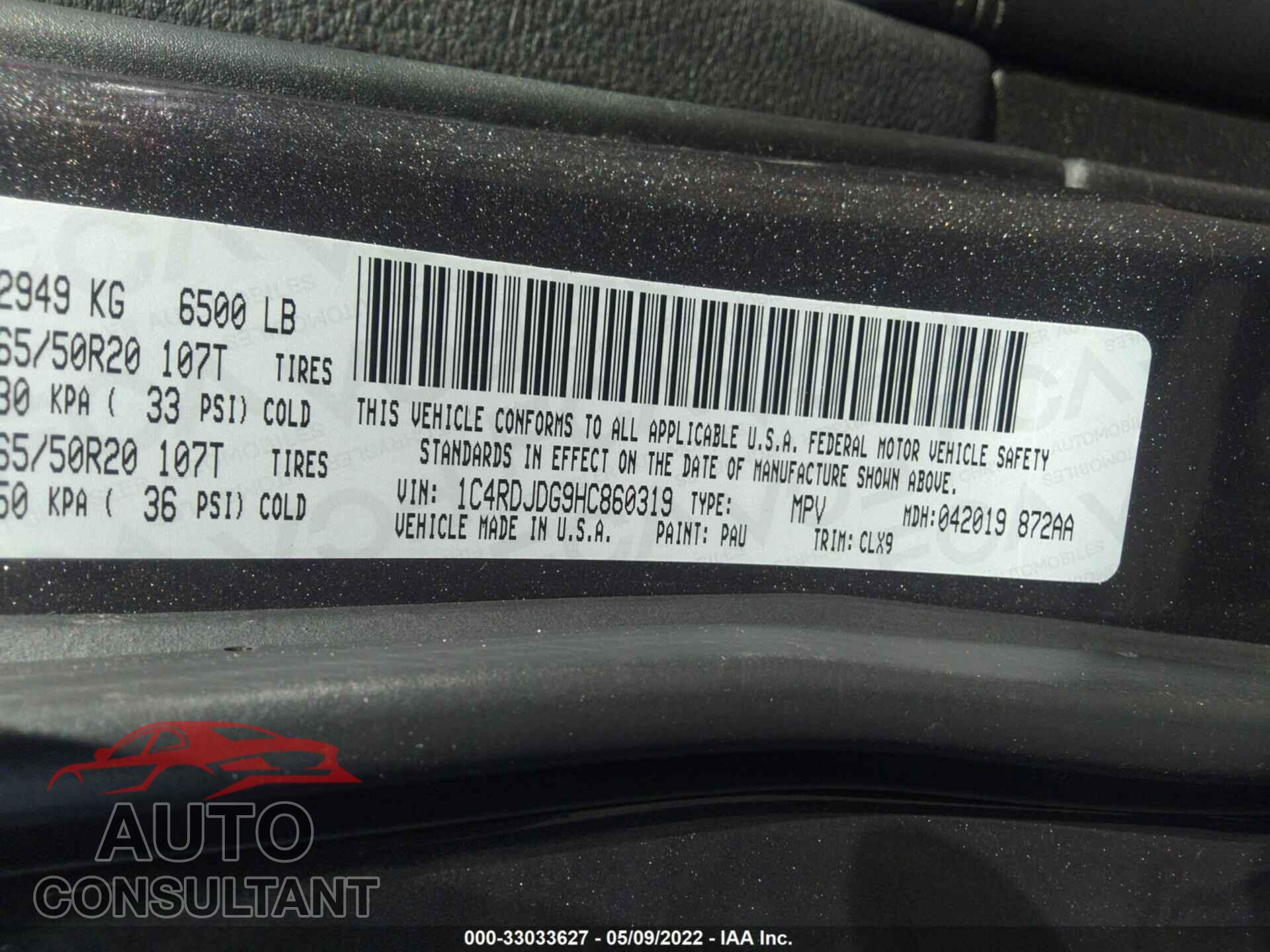 DODGE DURANGO 2017 - 1C4RDJDG9HC860319
