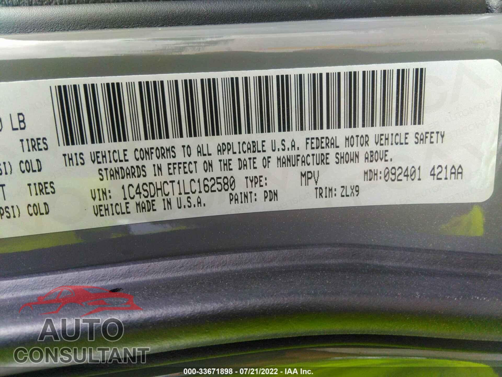 DODGE DURANGO 2020 - 1C4SDHCT1LC162580