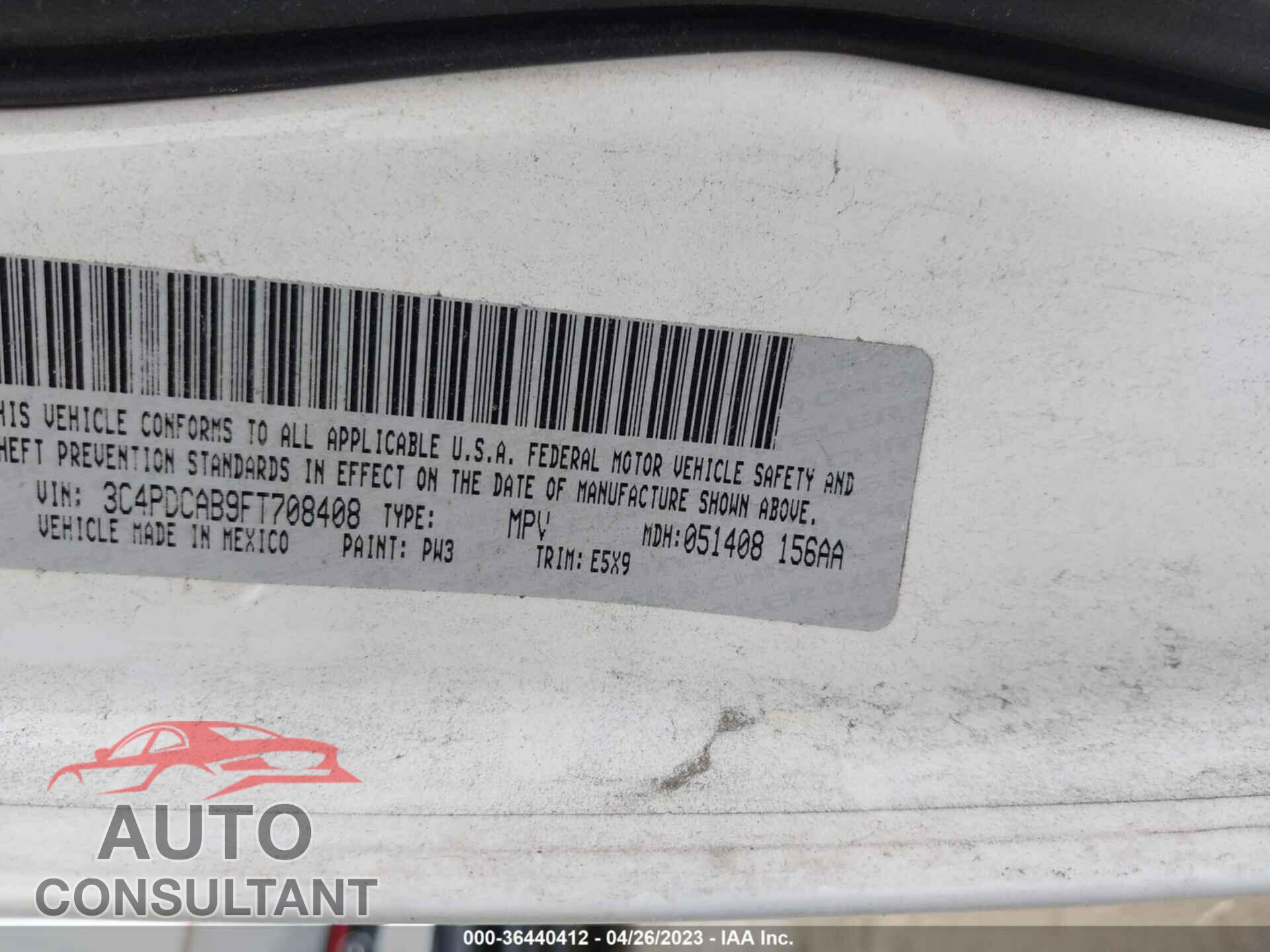 DODGE JOURNEY 2015 - 3C4PDCAB9FT708408