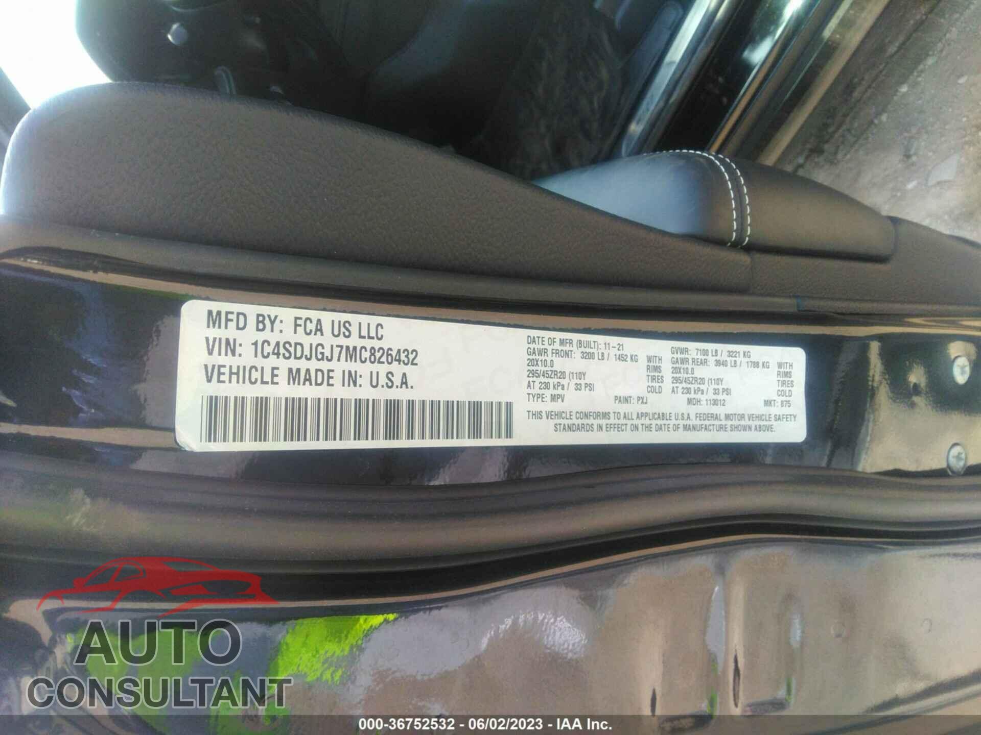 DODGE DURANGO 2021 - 1C4SDJGJ7MC826432
