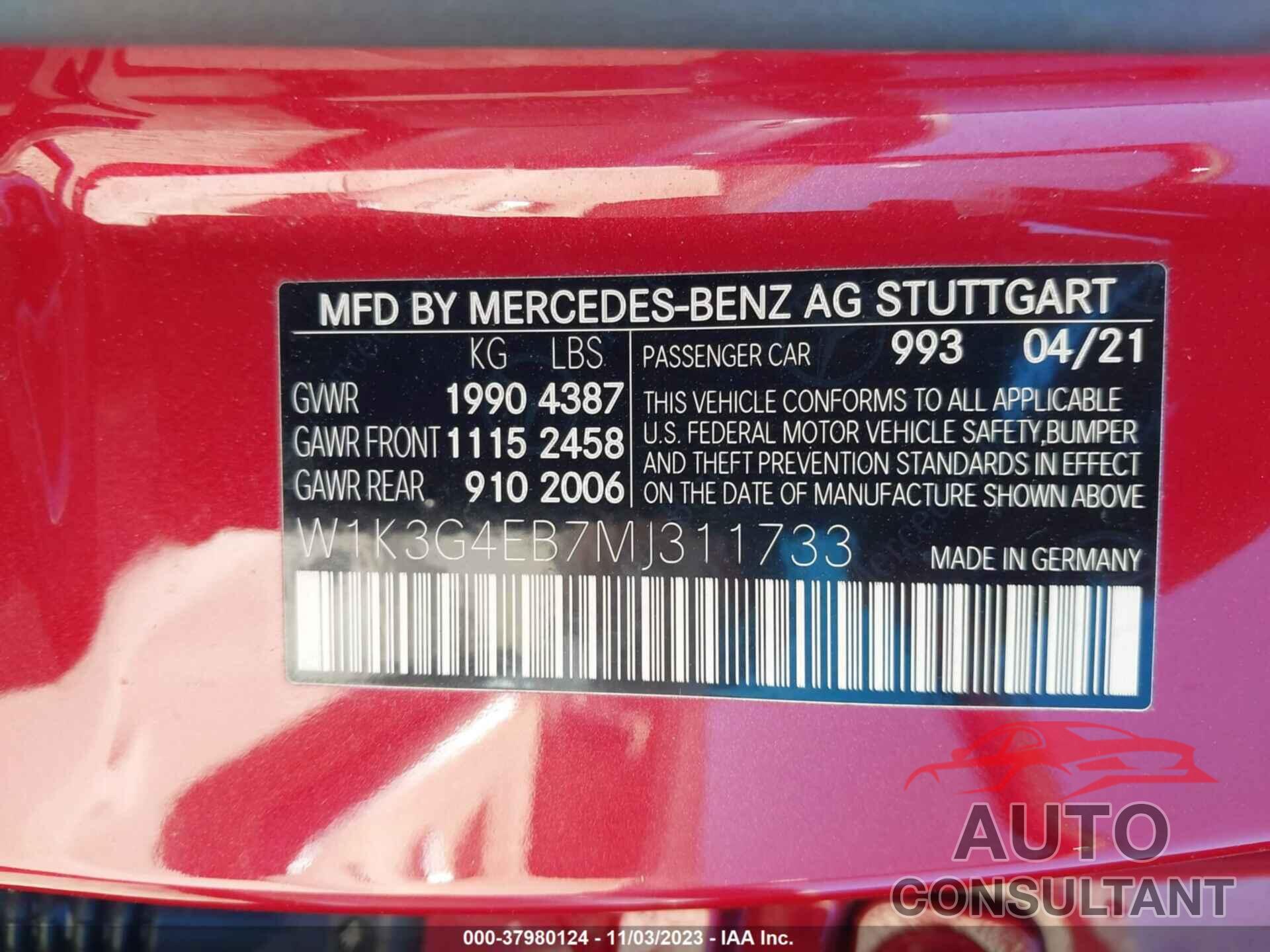 MERCEDES-BENZ A 2021 - W1K3G4EB7MJ311733