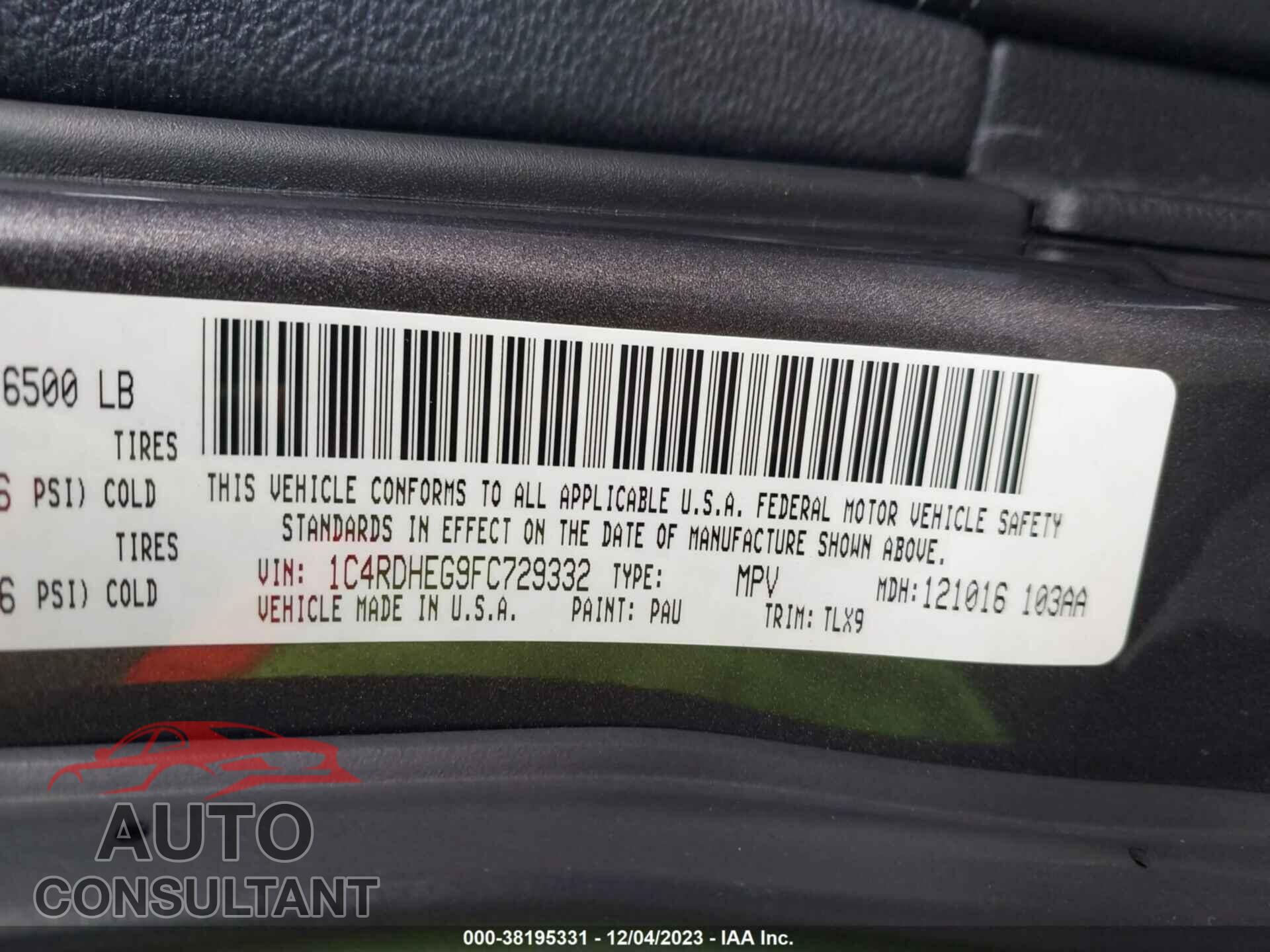 DODGE DURANGO 2015 - 1C4RDHEG9FC729332