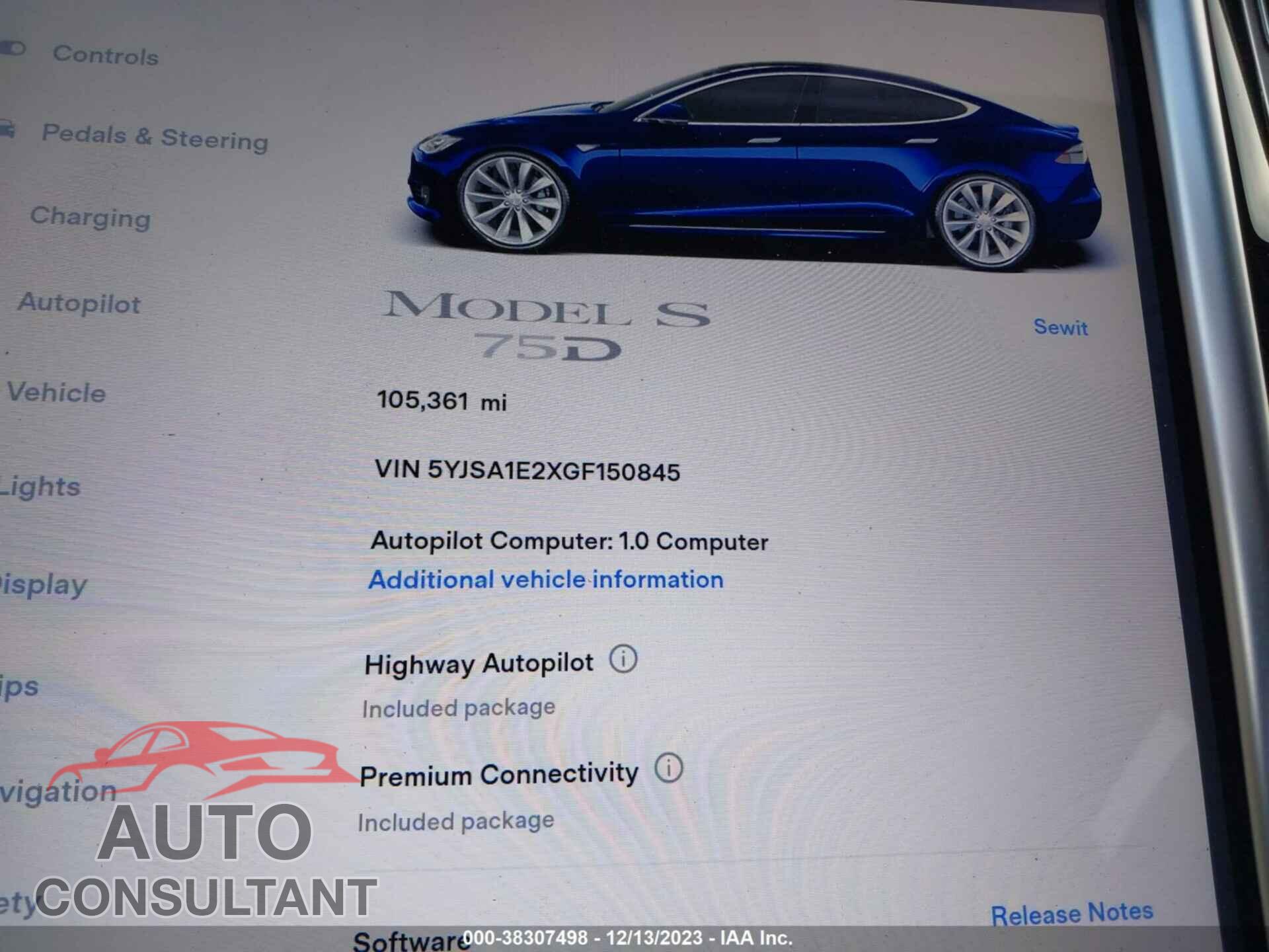 TESLA MODEL S 2016 - 5YJSA1E2XGF150845