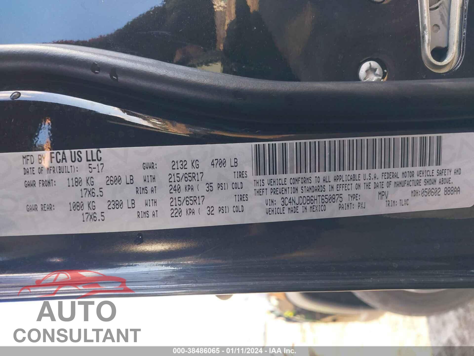 JEEP COMPASS 2017 - 3C4NJDDB6HT650875