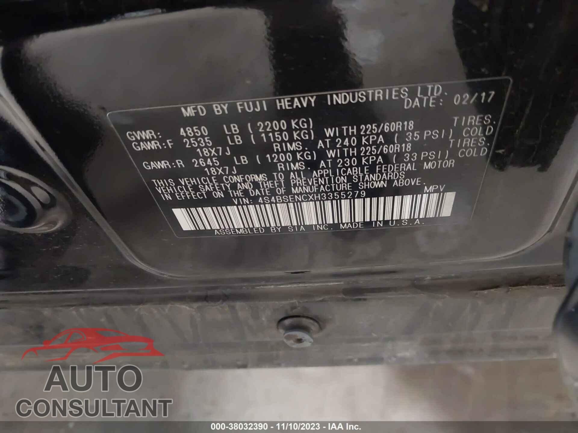 SUBARU OUTBACK 2017 - 4S4BSENCXH3355279