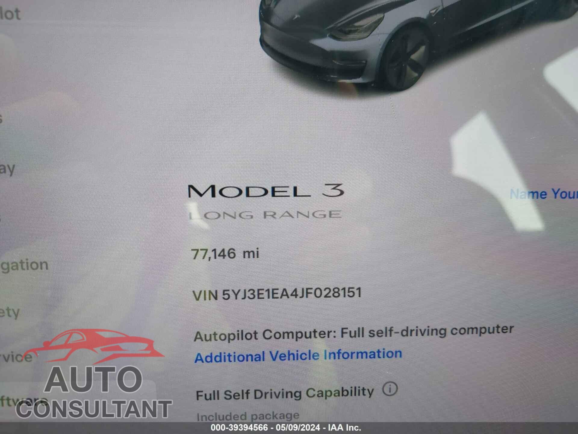 TESLA MODEL 3 2018 - 5YJ3E1EA4JF028151