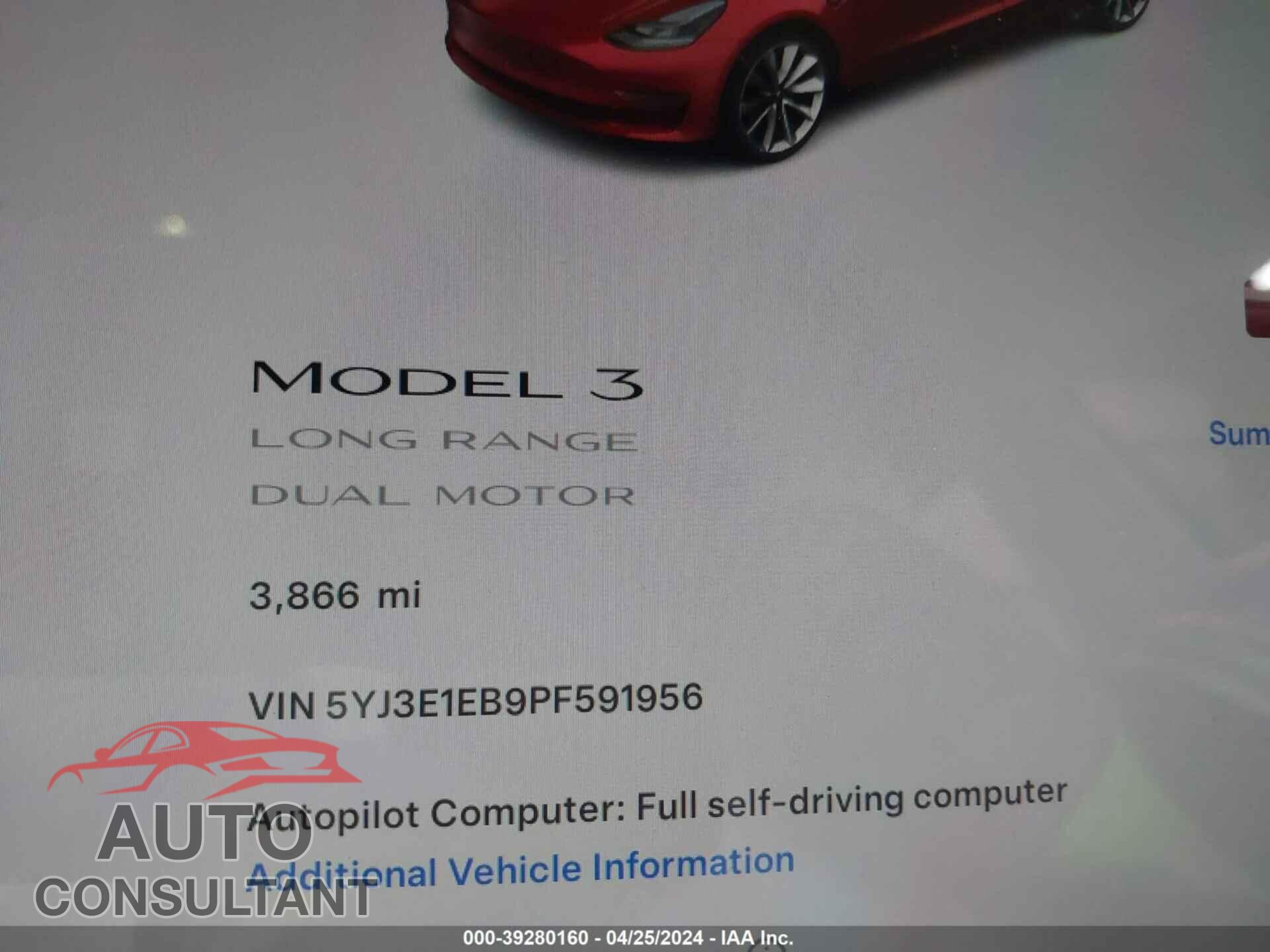 TESLA MODEL 3 2023 - 5YJ3E1EB9PF591956