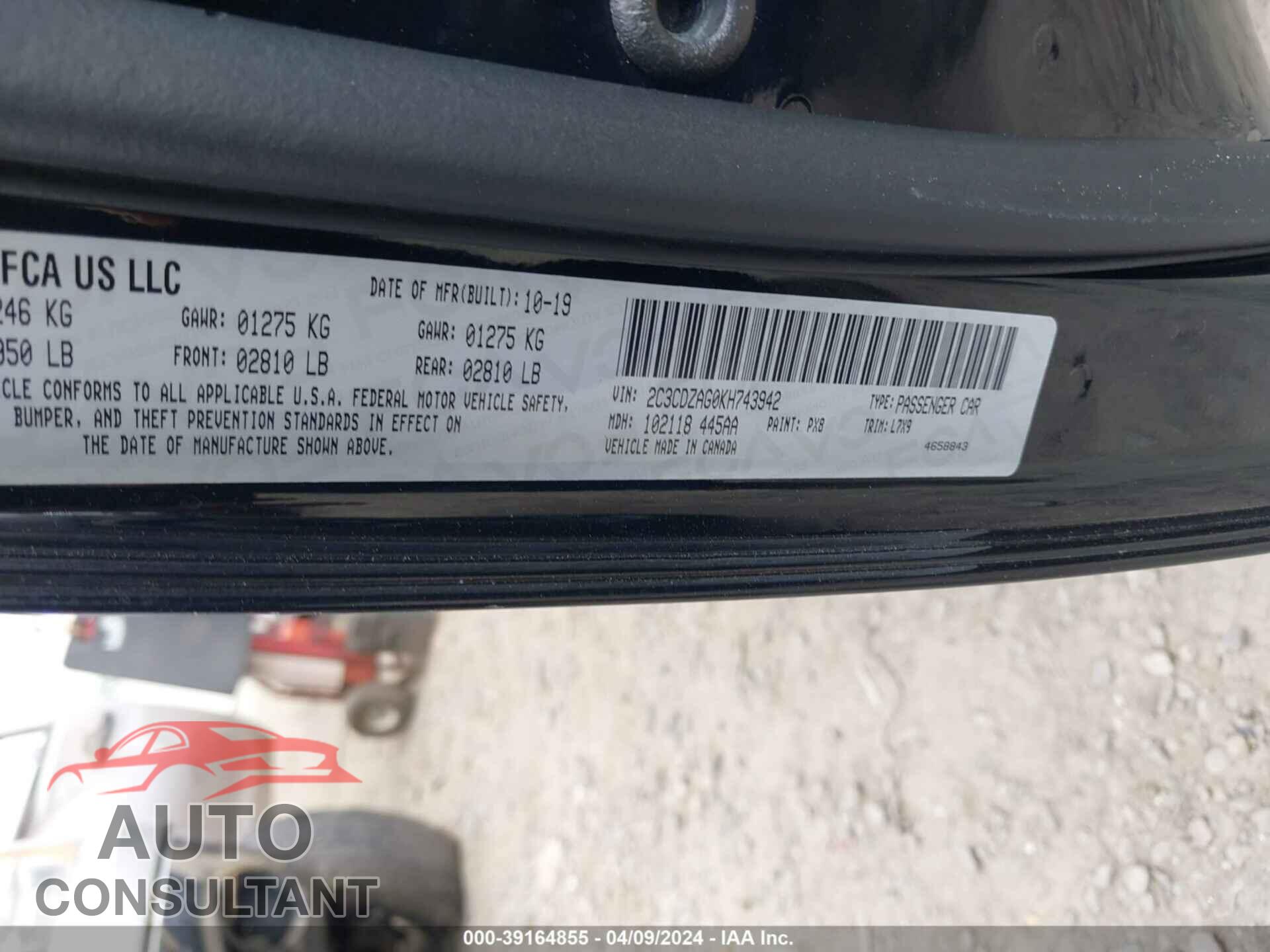 DODGE CHALLENGER 2019 - 2C3CDZAG0KH743942