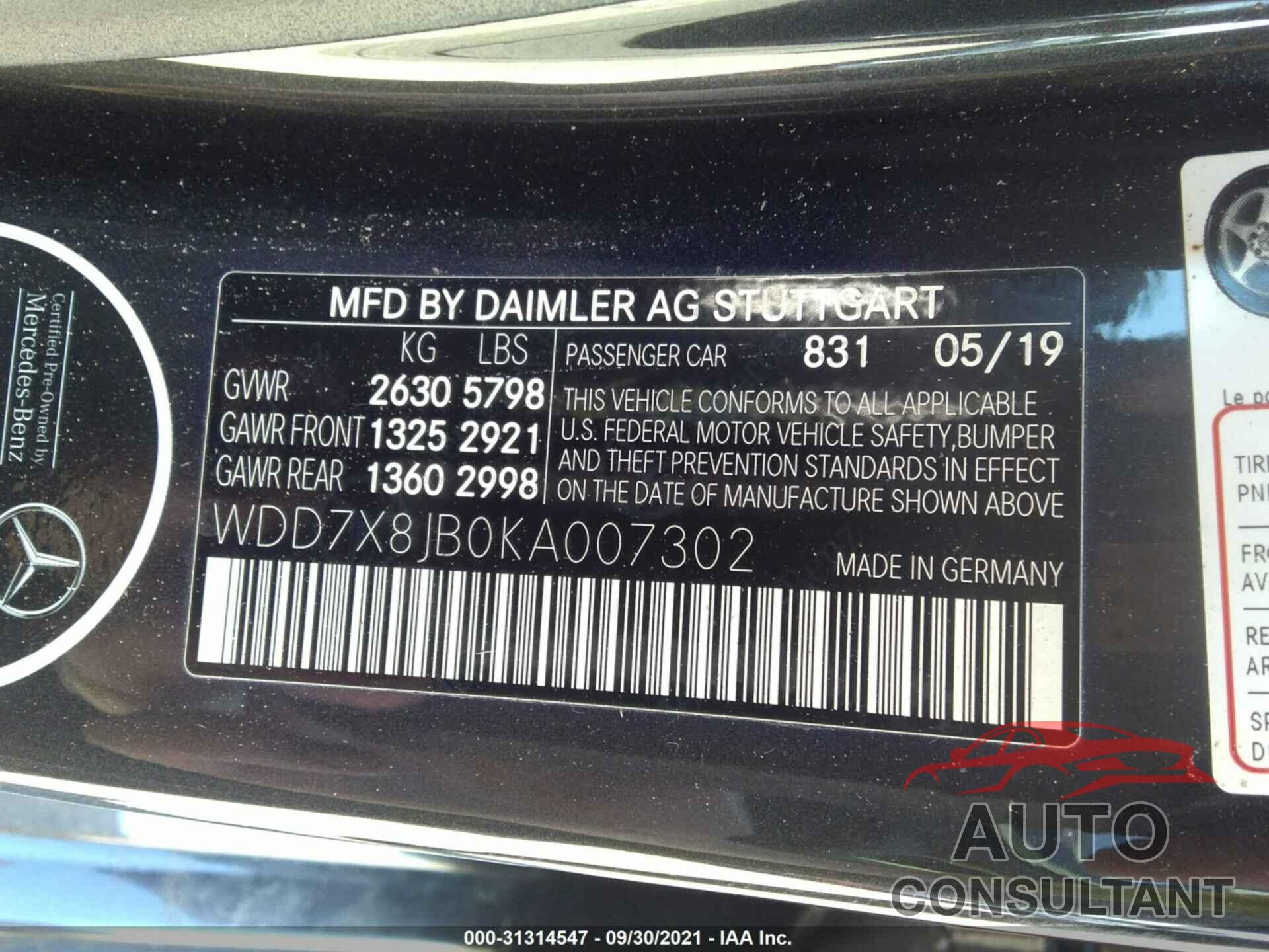 MERCEDES-BENZ AMG GT 2019 - WDD7X8JB0KA007302
