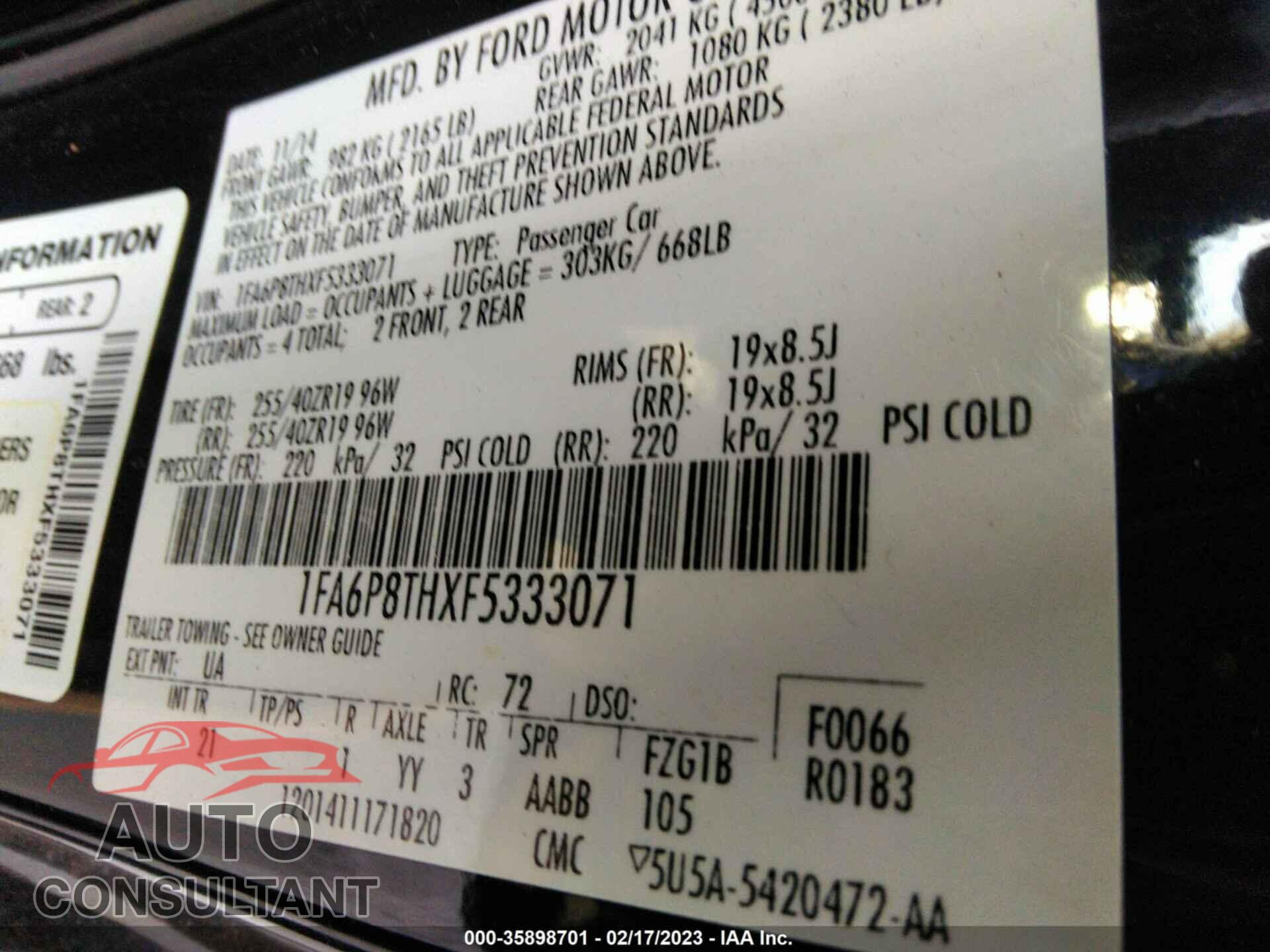 FORD MUSTANG 2015 - 1FA6P8THXF5333071