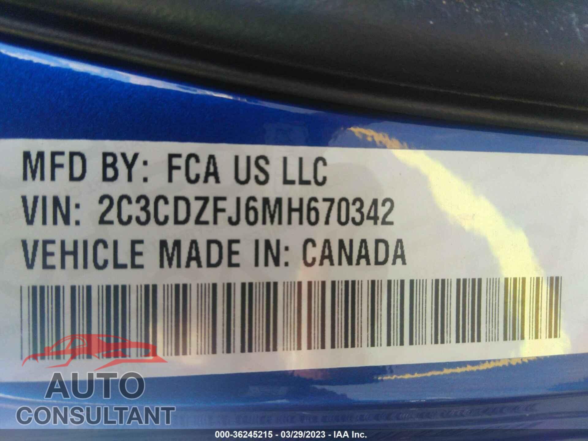 DODGE CHALLENGER 2021 - 2C3CDZFJ6MH670342