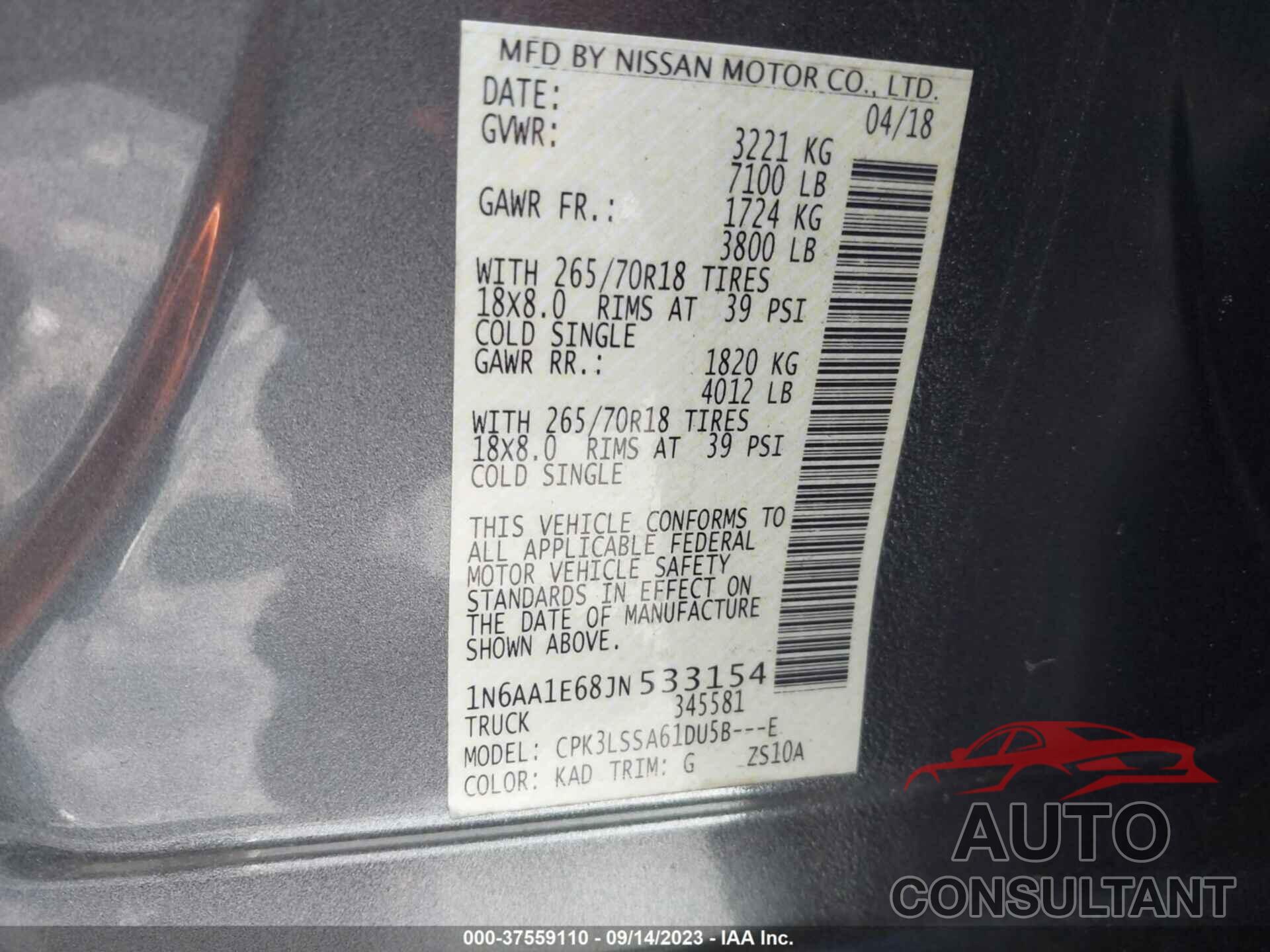 NISSAN TITAN 2018 - 1N6AA1E68JN533154